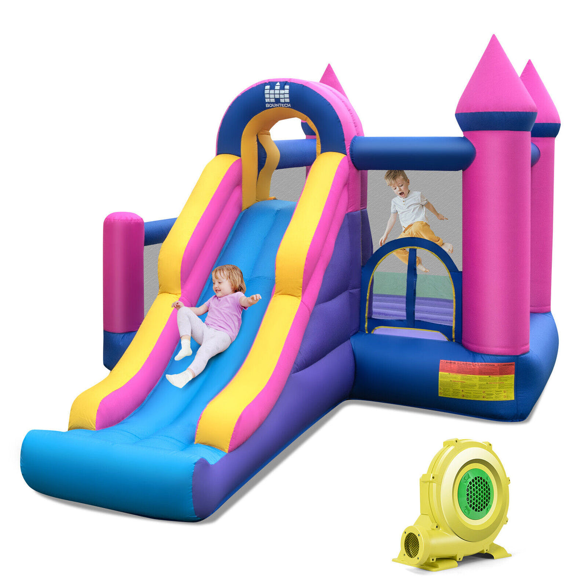 7-in-1 Inflatable Bounce House with Slide, Ball Pit and 735W Blower-Inflatable Bounce Houses-DECOROLALA
