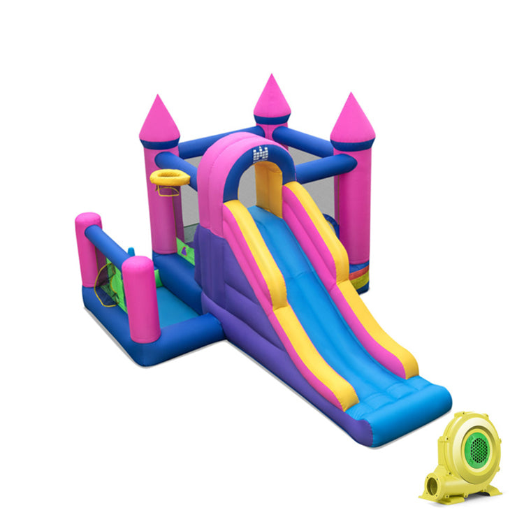 7-in-1 Inflatable Bounce House with Slide, Ball Pit and 735W Blower-Inflatable Bounce Houses-DECOROLALA