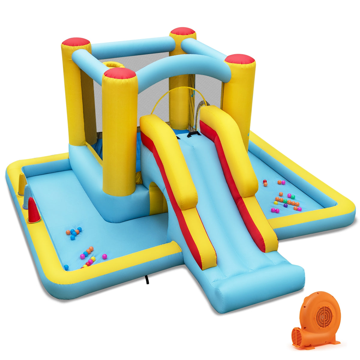 7-in-1 Inflatable Bounce House with Slide, Tunnel and 550W Blower-Inflatable Bounce Houses-DECOROLALA