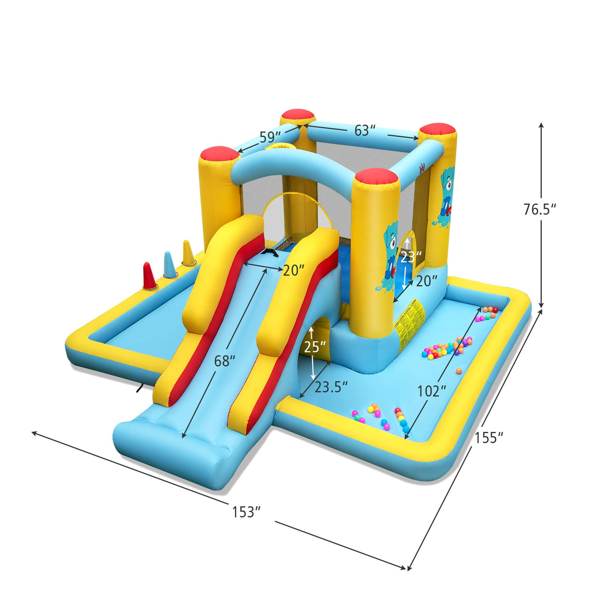 7-in-1 Inflatable Bounce House with Slide, Tunnel and 550W Blower-Inflatable Bounce Houses-DECOROLALA