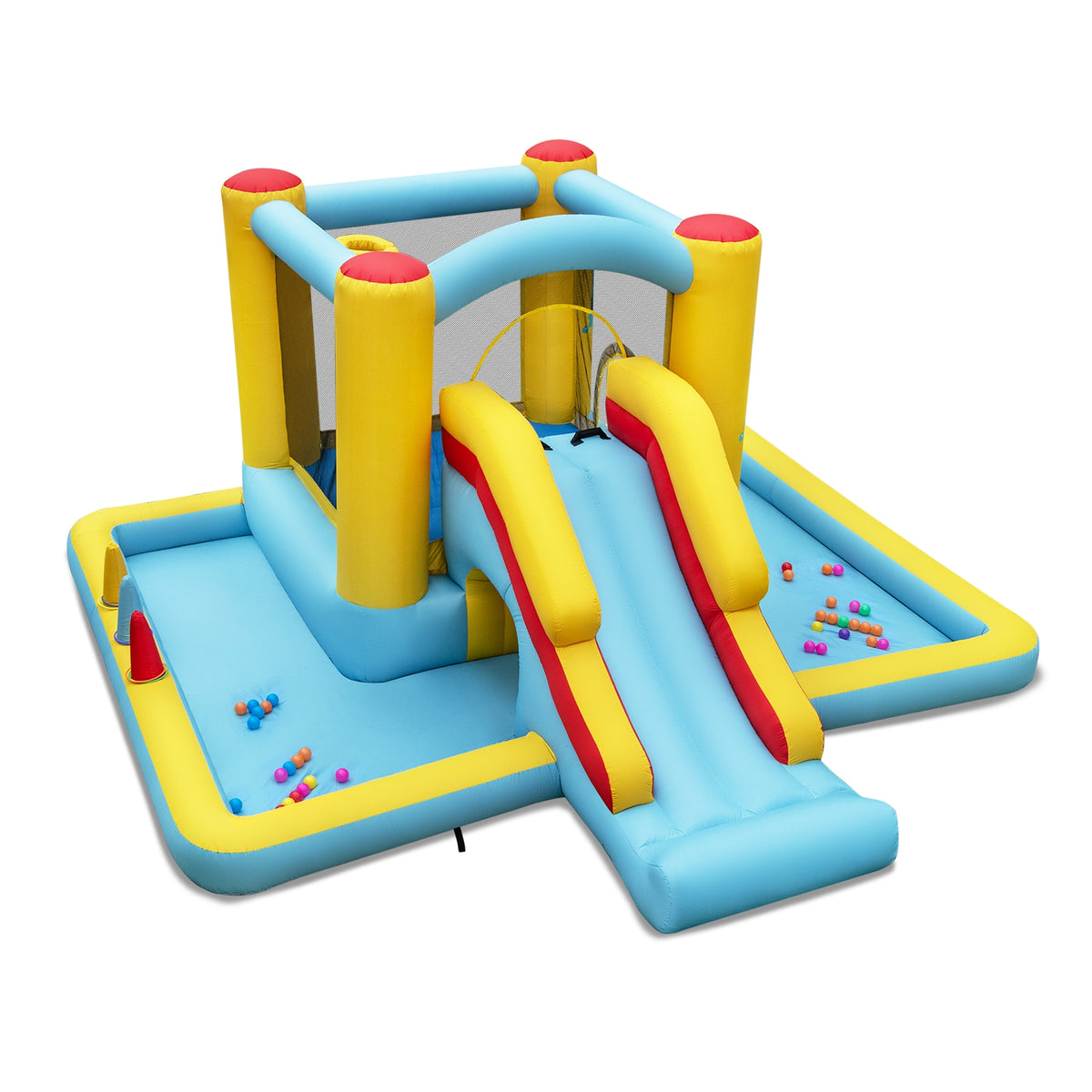 7-in-1 Inflatable Bounce House with Slide and Tunnel - No Blower-Inflatable Bounce Houses-DECOROLALA