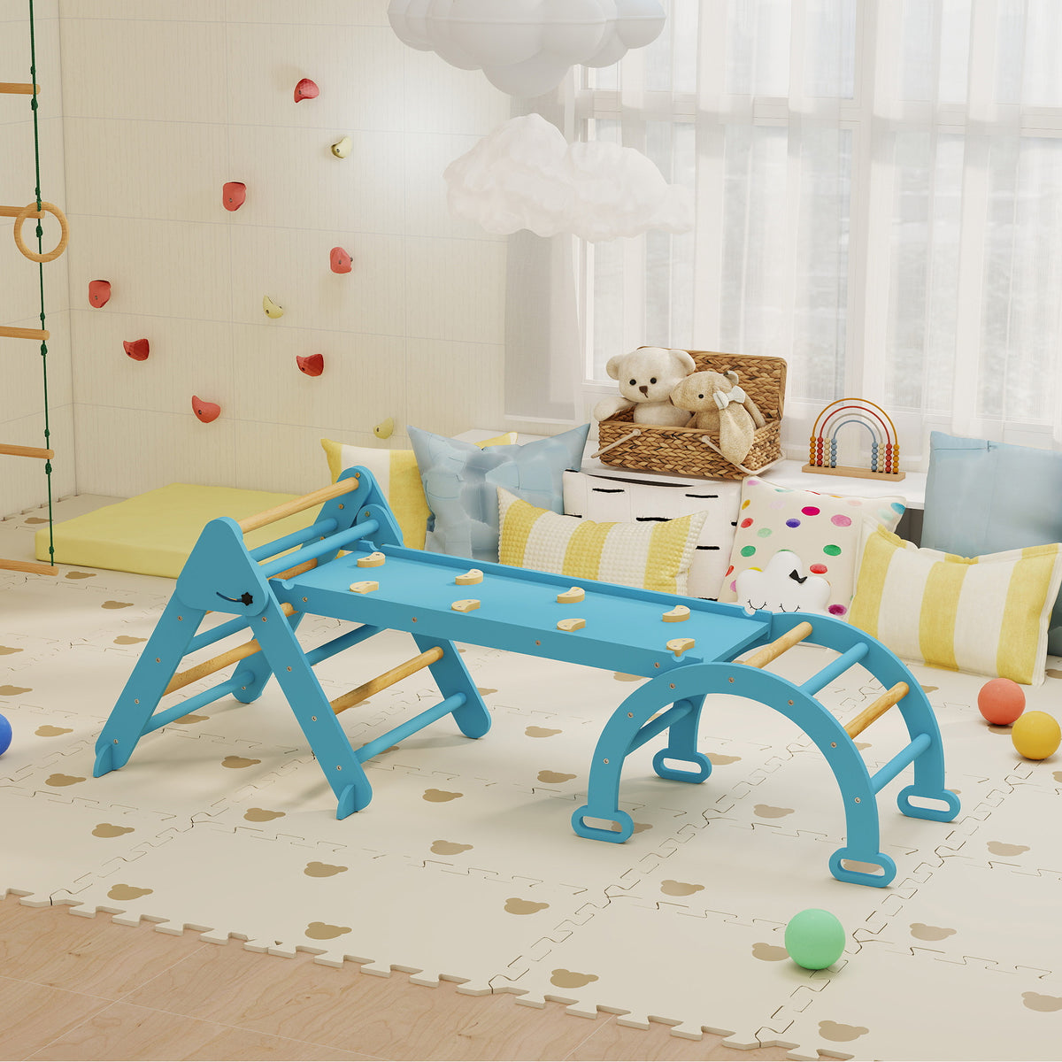 7-in-1 Pikler Triangle Set, Foldable Wooden Climbing Toys with Arch, Ramp and Ladder for Toddlers 1-4 Years-Toys & Games > Baby & Toddler Toys > Kids Gym & Playmats-DECOROLALA