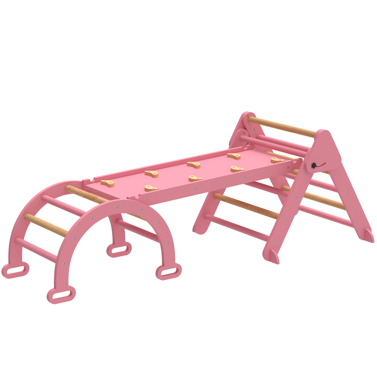 7-in-1 Pikler Triangle Set, Foldable Wooden Climbing Toys with Arch, Ramp and Ladder for Toddlers 1-4 Years-Toys & Games > Baby & Toddler Toys > Kids Gym & Playmats-DECOROLALA