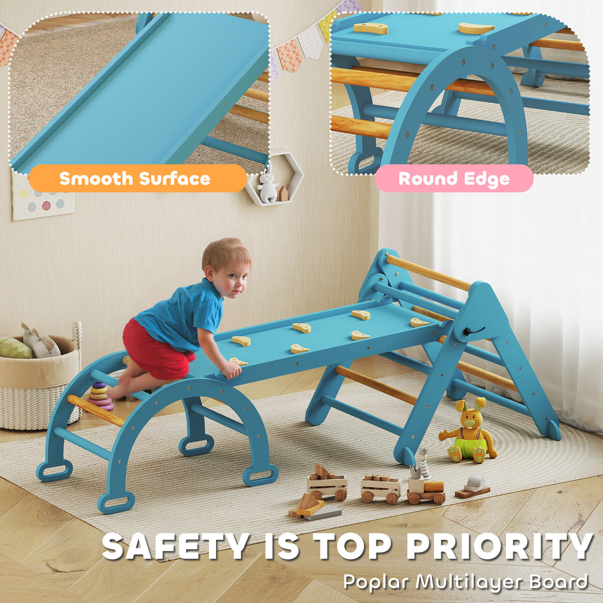 7-in-1 Pikler Triangle Set, Foldable Wooden Climbing Toys with Arch, Ramp and Ladder for Toddlers 1-4 Years-Toys & Games > Baby & Toddler Toys > Kids Gym & Playmats-DECOROLALA