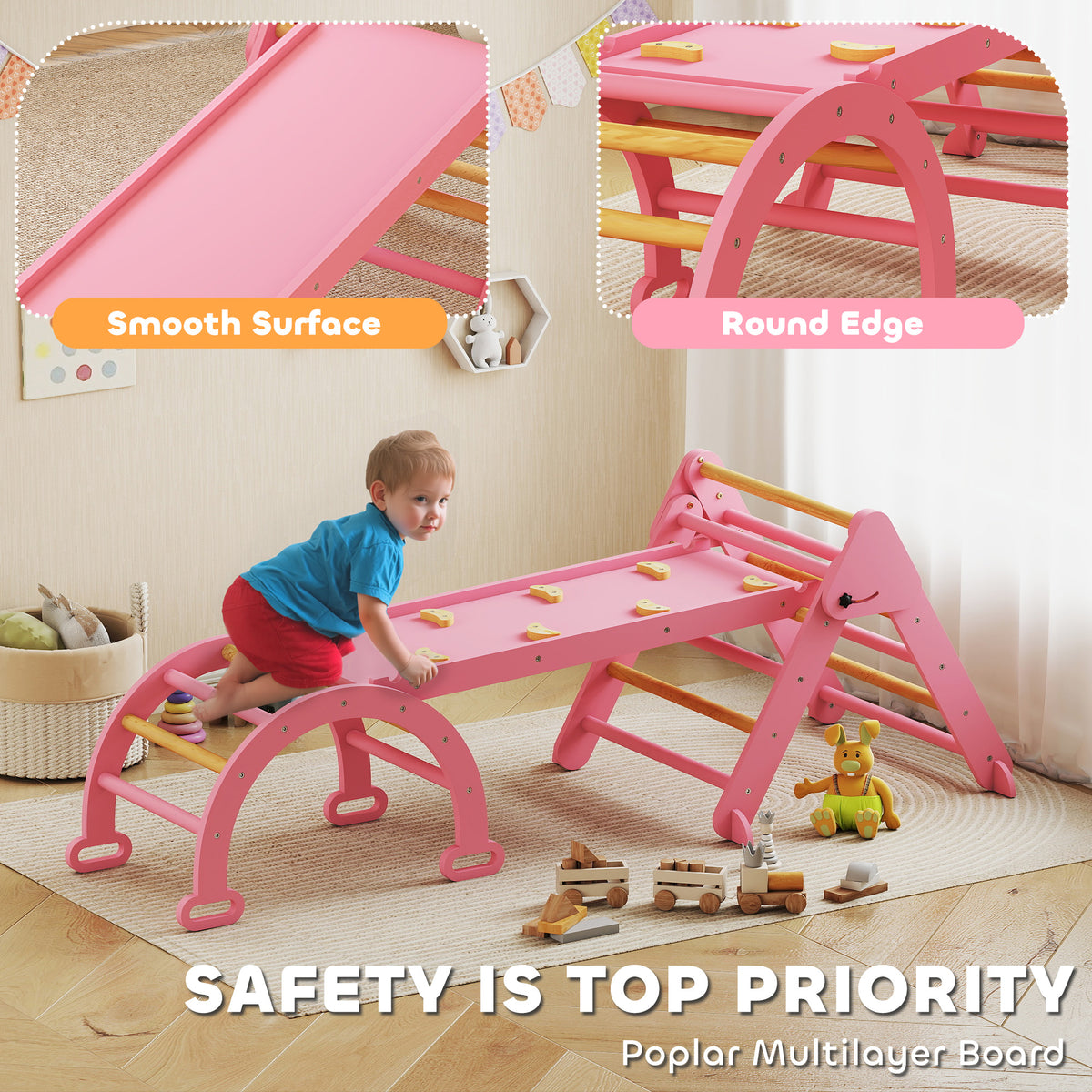 7-in-1 Pikler Triangle Set, Foldable Wooden Climbing Toys with Arch, Ramp and Ladder for Toddlers 1-4 Years-Toys & Games > Baby & Toddler Toys > Kids Gym & Playmats-DECOROLALA