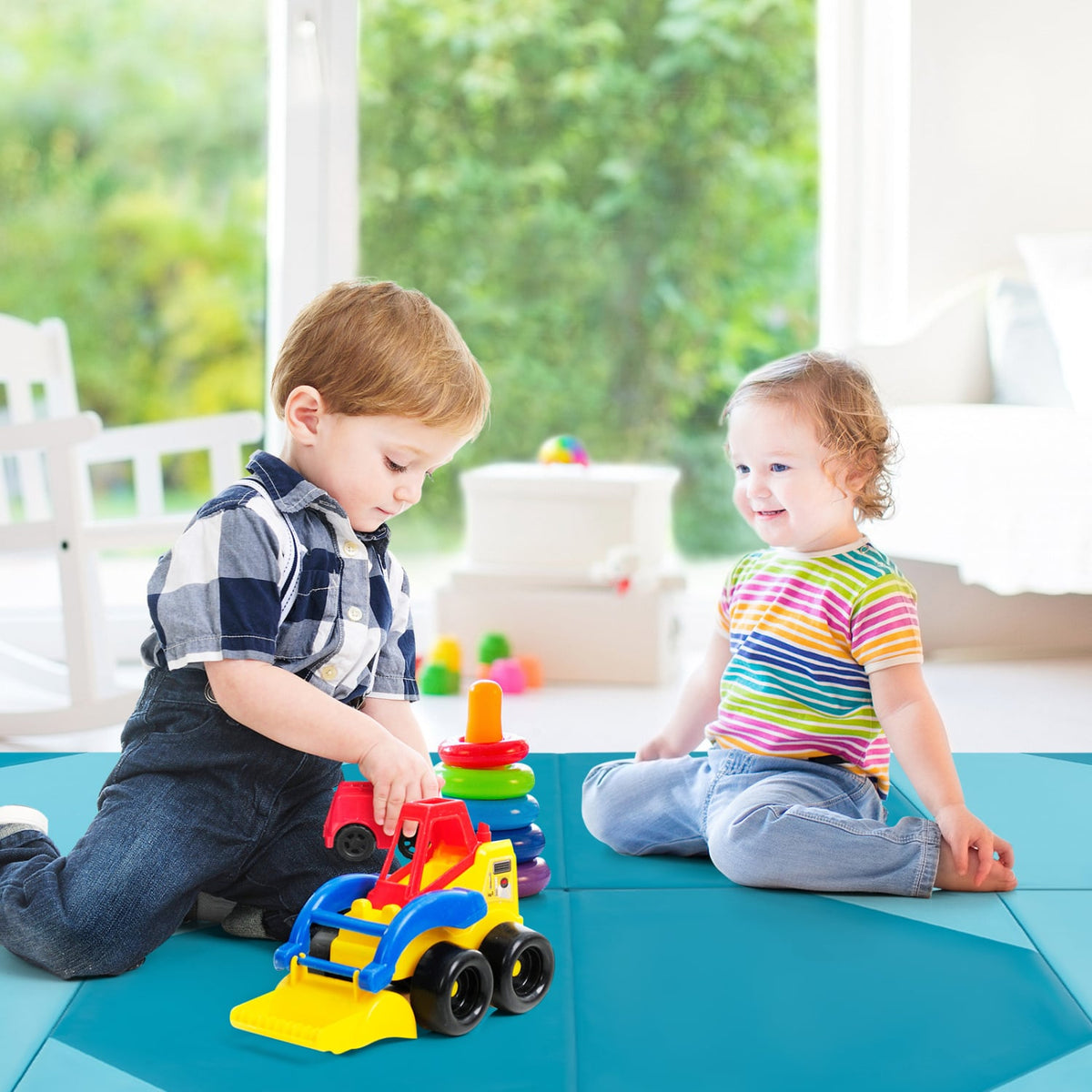 Échelle suédoise 7-en-1 avec tapis de gymnastique pliable, à fixer sur un mur solide, pour enfants