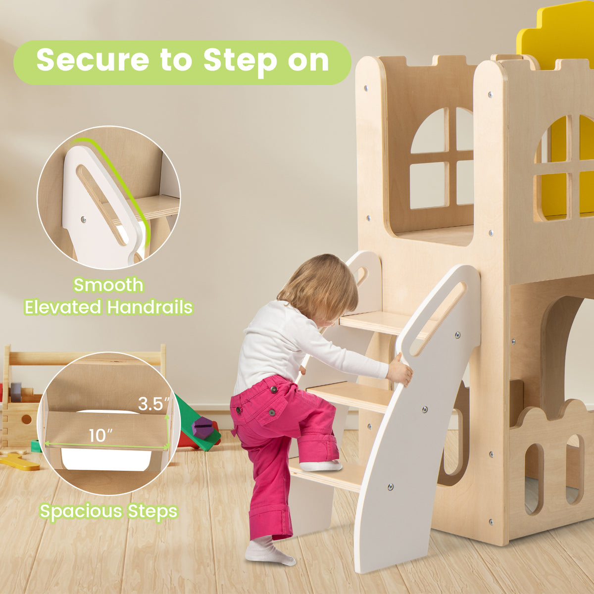 Ensemble toboggan 7-en-1 pour jeunes enfants, avec structure d’escalade et panier de basket-Multicolore