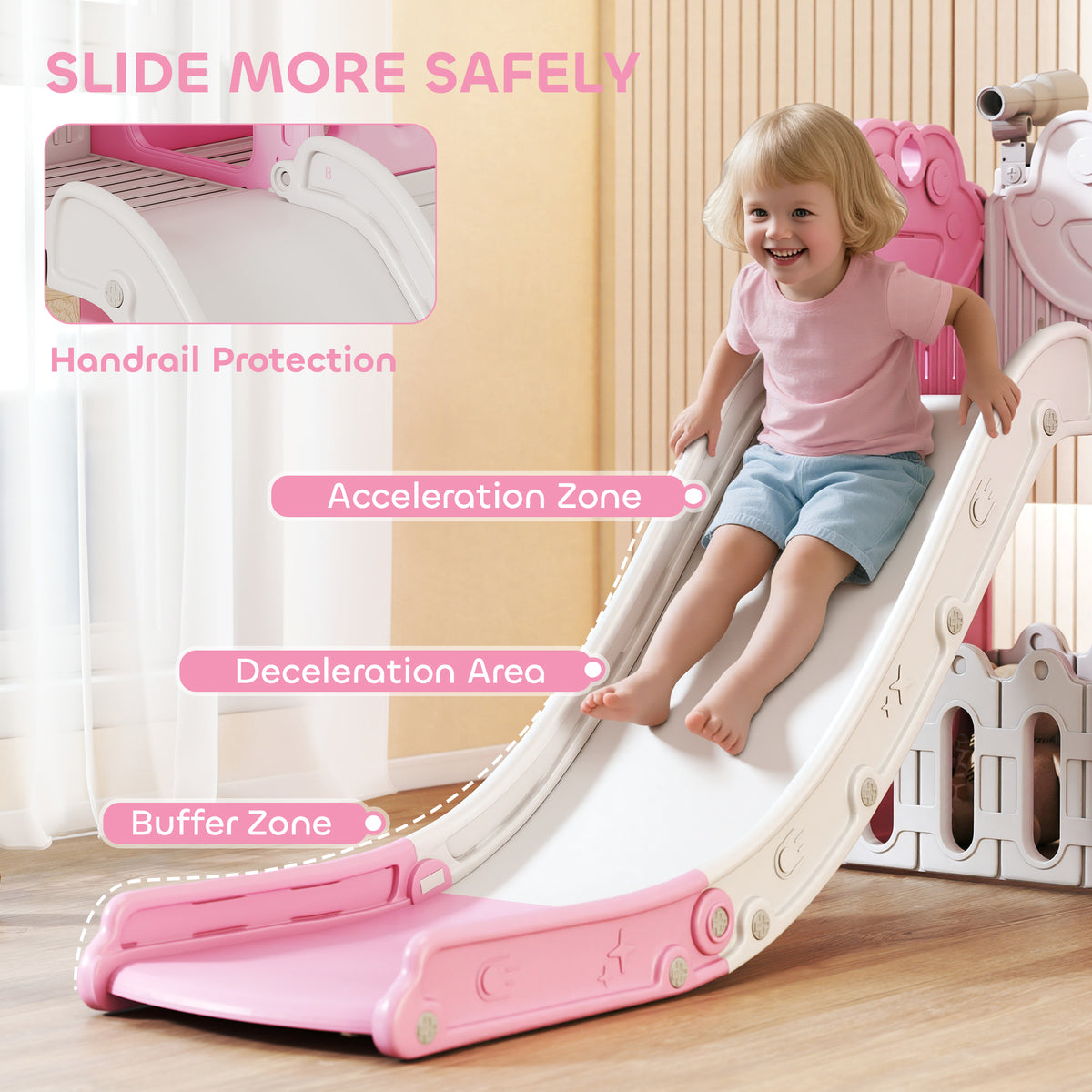 7-in-1 Toddler Slide, Kids Slide Climber Playset with Playhouse and Basketball Hoop for 1-4 Years-Toys & Games > Kids Outdoor Play > Gym Sets & Swings-DECOROLALA