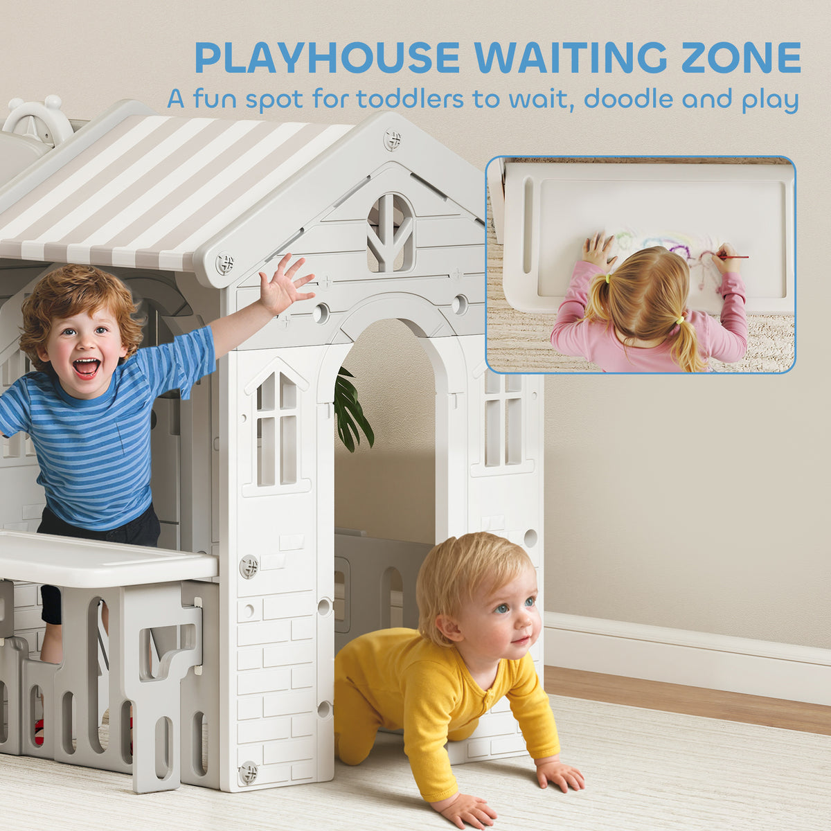 7-in-1 Toddler Slide, Kids Slide Climber Playset with Playhouse and Basketball Hoop for 1-4 Years-Toys & Games > Kids Outdoor Play > Gym Sets & Swings-DECOROLALA