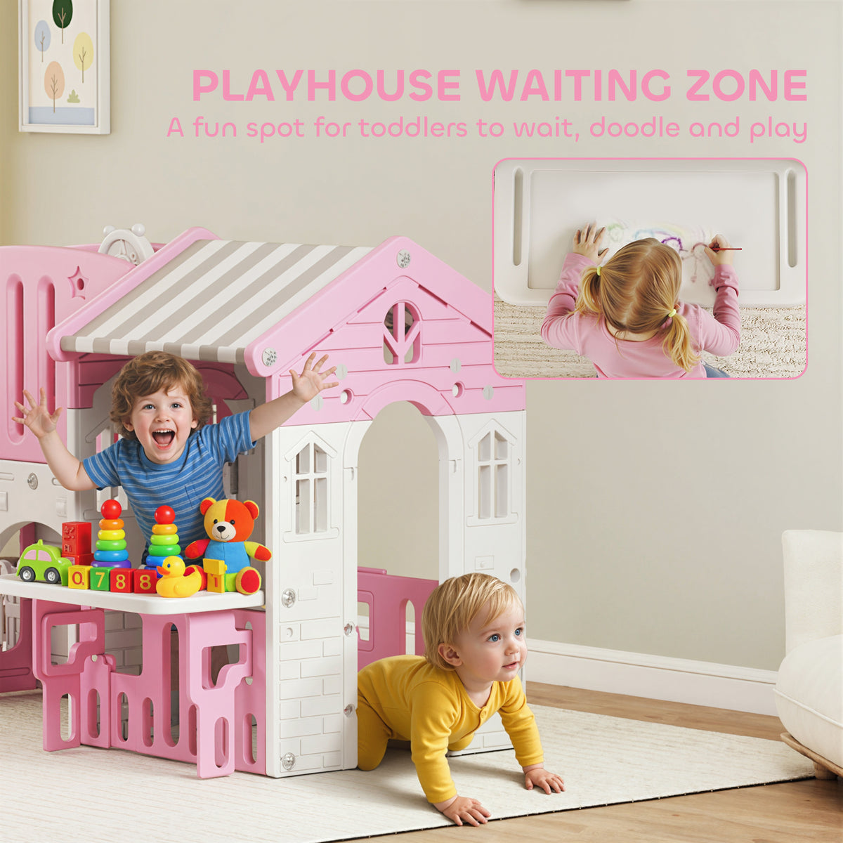 7-in-1 Toddler Slide, Kids Slide Climber Playset with Playhouse and Basketball Hoop for 1-4 Years-Toys & Games > Kids Outdoor Play > Gym Sets & Swings-DECOROLALA