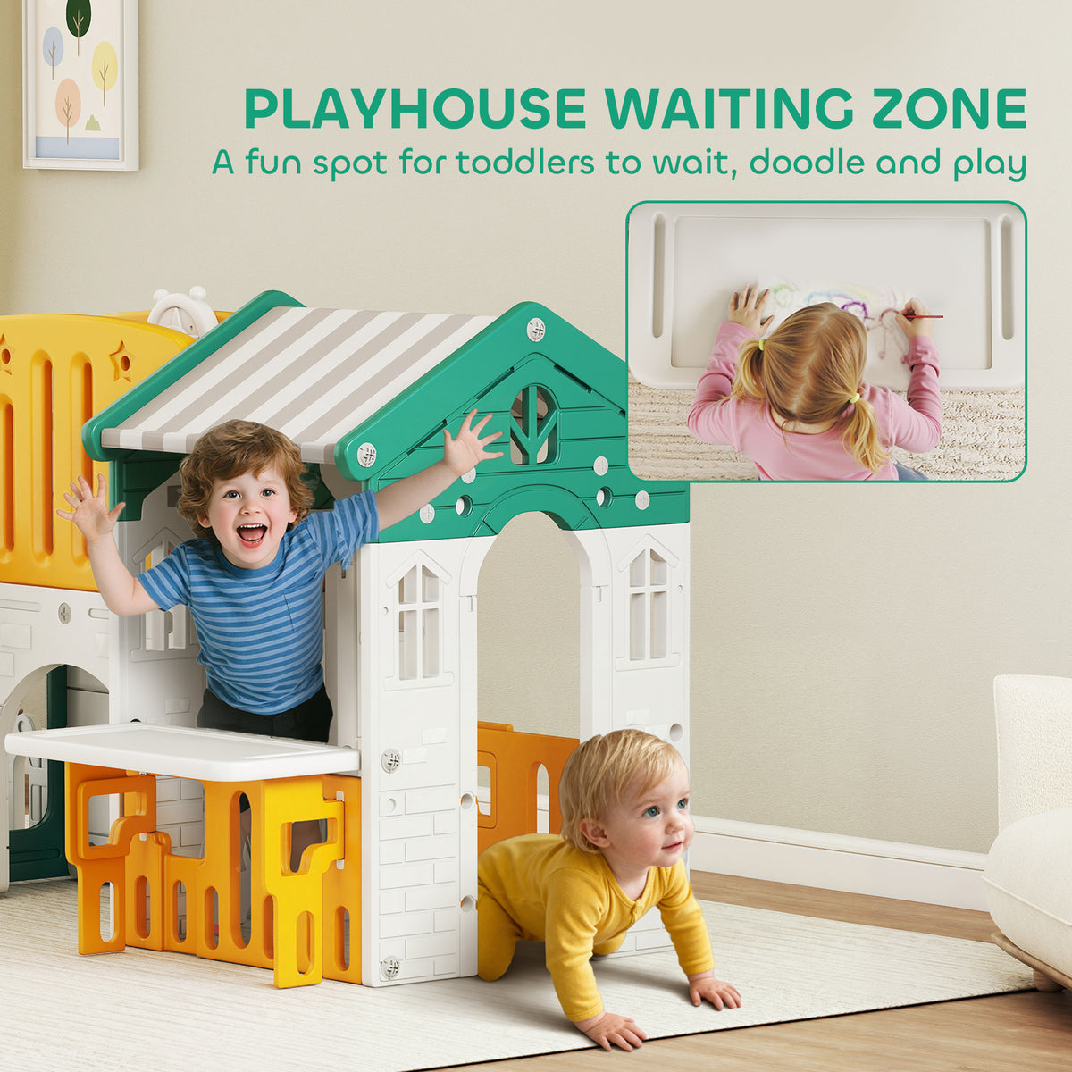 7-in-1 Toddler Slide, Kids Slide Climber Playset with Playhouse and Basketball Hoop for 1-4 Years-Toys & Games > Kids Outdoor Play > Gym Sets & Swings-DECOROLALA