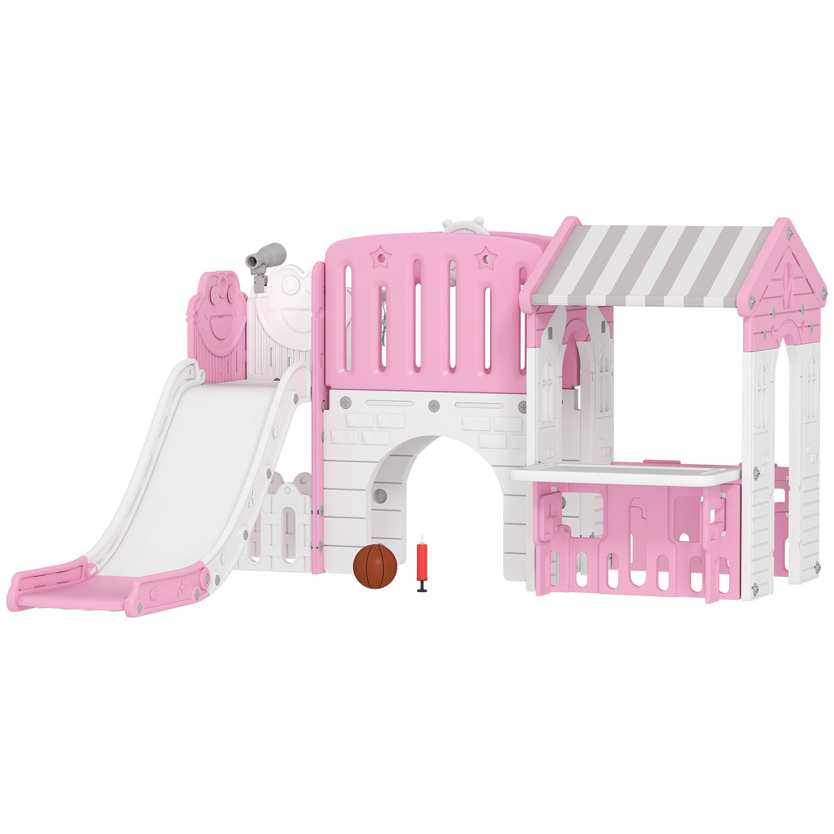 7-in-1 Toddler Slide, Kids Slide Climber Playset with Playhouse and Basketball Hoop for 1-4 Years-Toys & Games > Kids Outdoor Play > Gym Sets & Swings-DECOROLALA