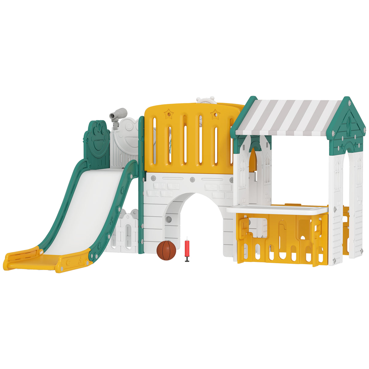 7-in-1 Toddler Slide, Kids Slide Climber Playset with Playhouse and Basketball Hoop for 1-4 Years-Toys & Games > Kids Outdoor Play > Gym Sets & Swings-DECOROLALA