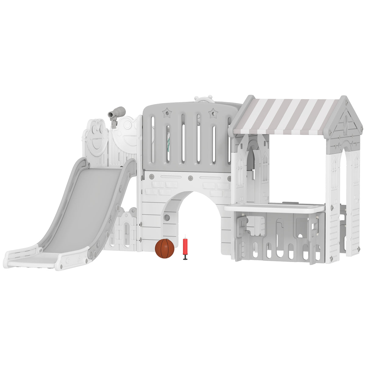 7-in-1 Toddler Slide, Kids Slide Climber Playset with Playhouse and Basketball Hoop for 1-4 Years-Toys & Games > Kids Outdoor Play > Gym Sets & Swings-DECOROLALA