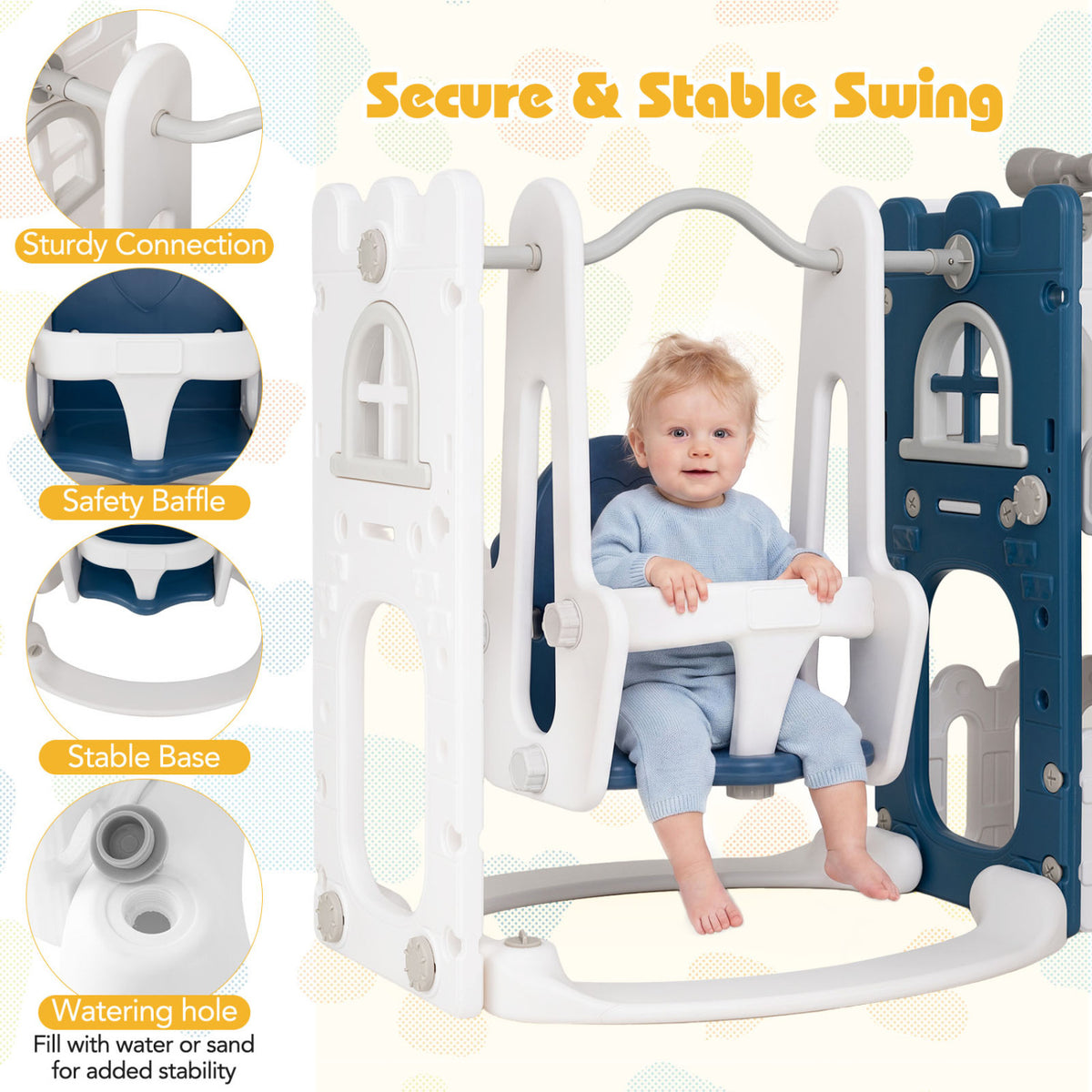 7-in-1 Toddler Swing and Slide Set - L-Shaped with Basketball Hoop