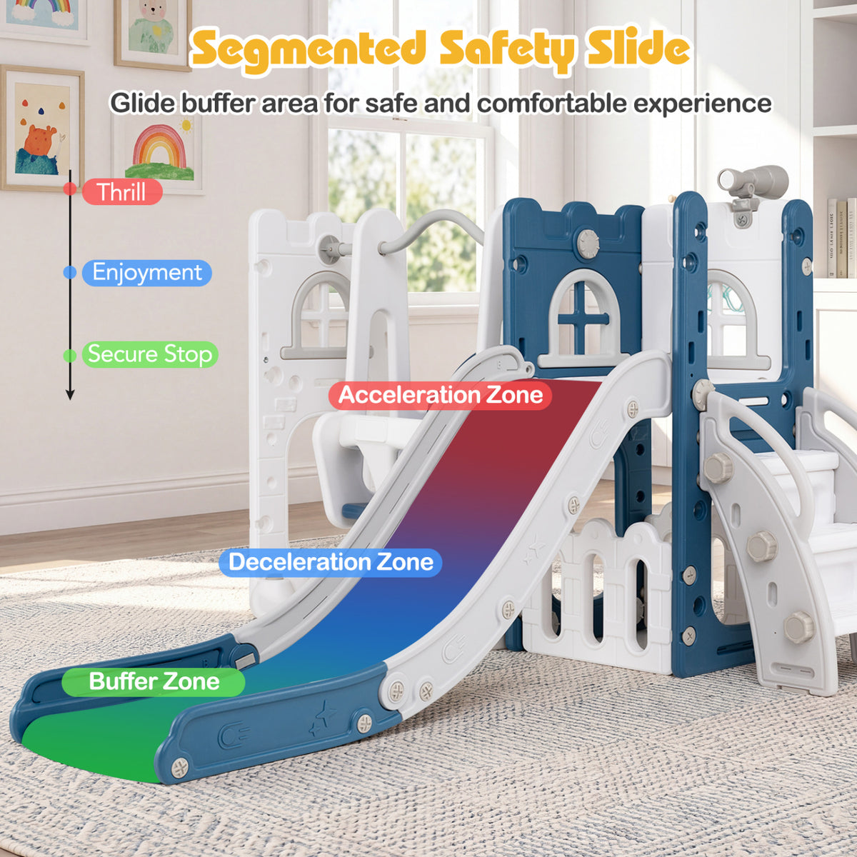 7-in-1 Toddler Swing and Slide Set - L-Shaped with Basketball Hoop