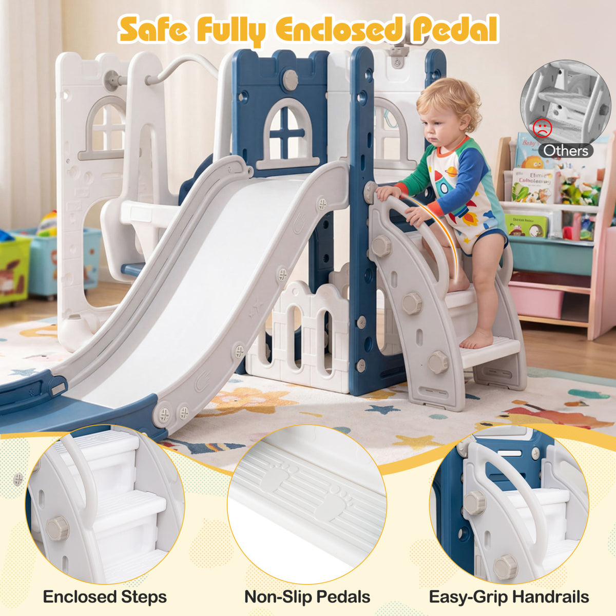 7-in-1 Toddler Swing and Slide Set - L-Shaped with Basketball Hoop