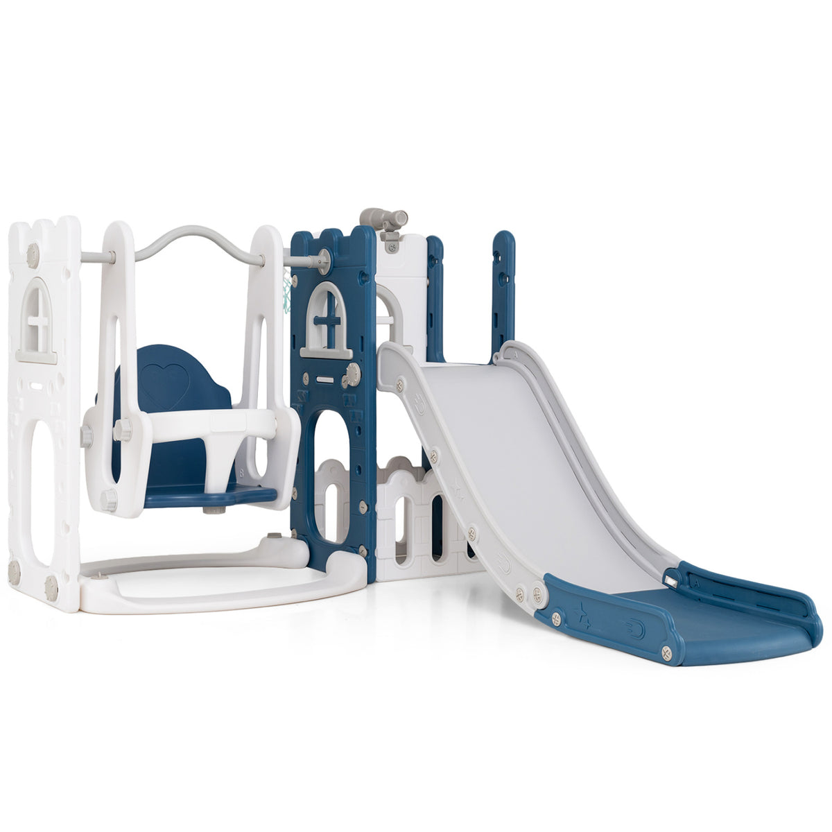 7-in-1 Toddler Swing and Slide Set - L-Shaped with Basketball Hoop