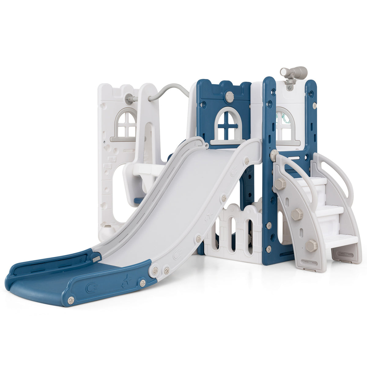 7-in-1 Toddler Swing and Slide Set - L-Shaped with Basketball Hoop