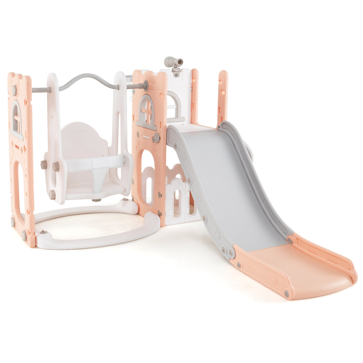 7-in-1 Toddler Swing and Slide Set - L-Shaped with Basketball Hoop