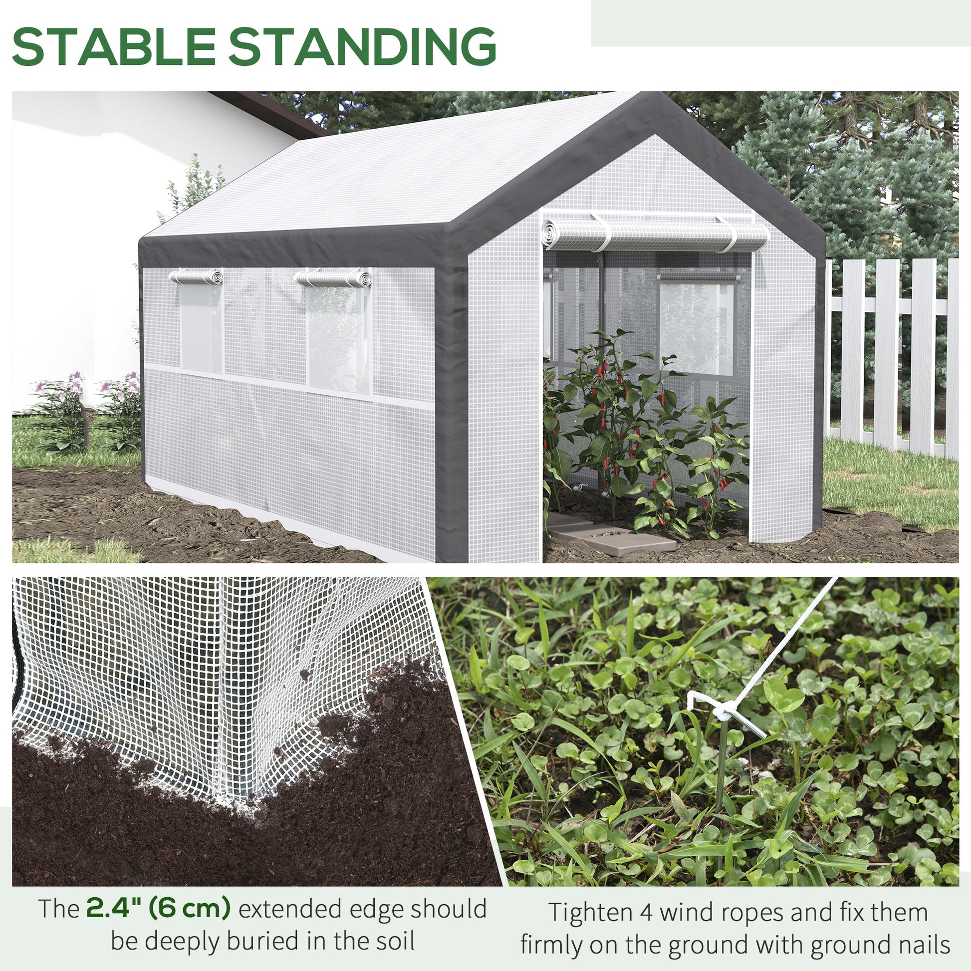 7' x 12' Heavy Duty Walk-In Greenhouse - White-DECOROLALA