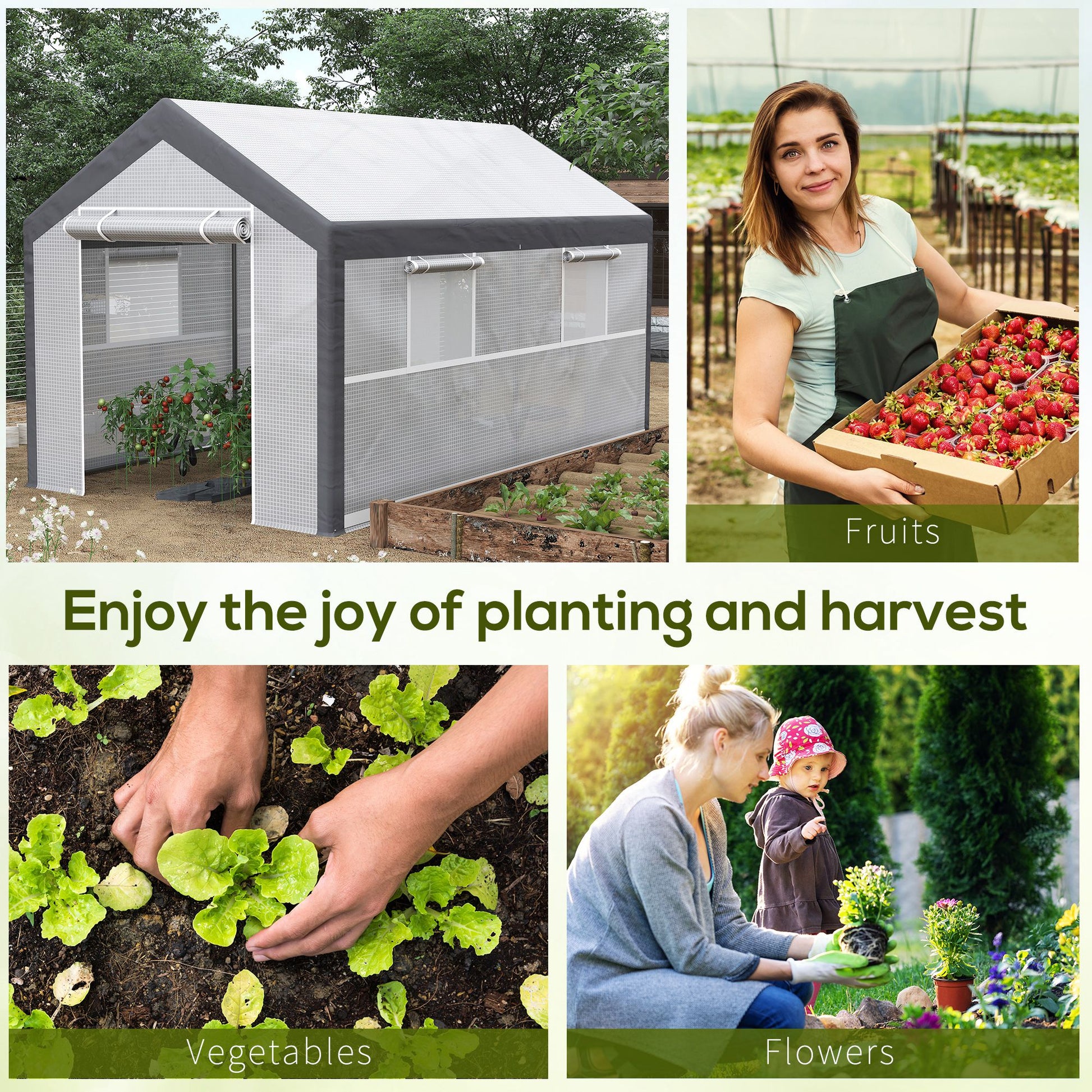 7' x 12' Heavy Duty Walk-In Greenhouse - White-DECOROLALA