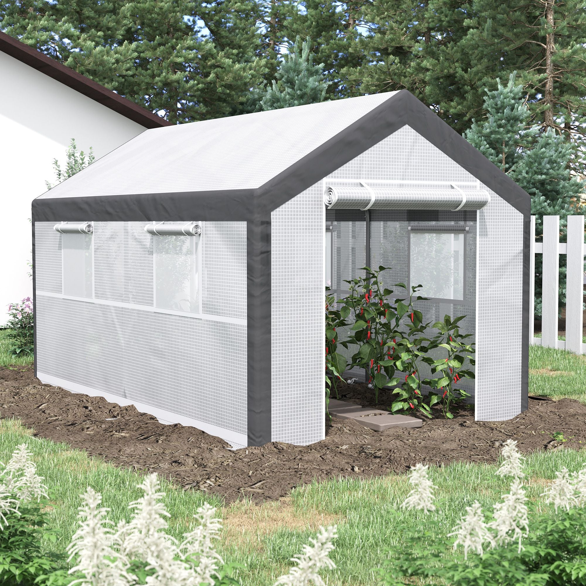 7' x 12' Heavy Duty Walk-In Greenhouse - White-DECOROLALA