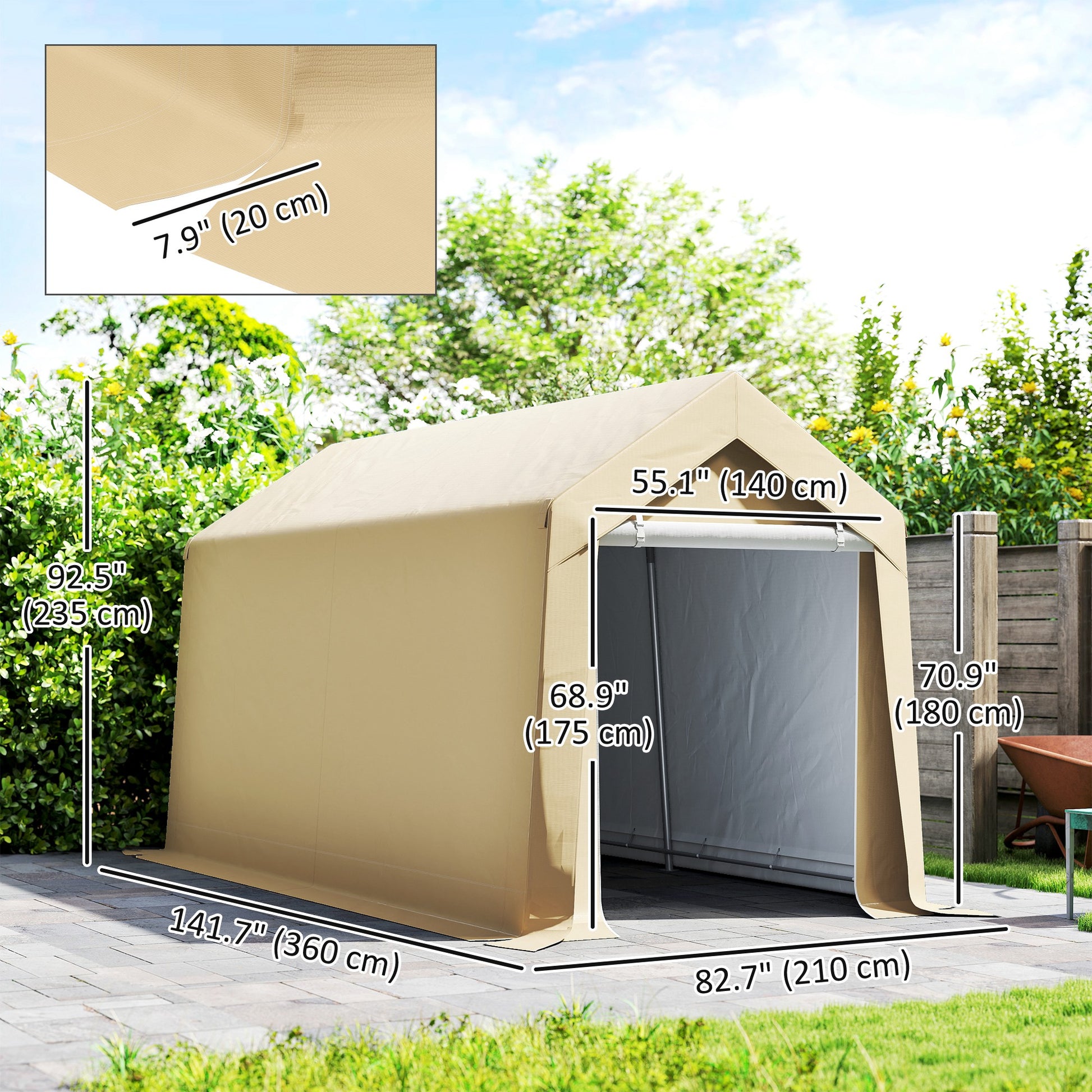 7' x 12' Outdoor Storage Shed Portable Garage - Beige-Patio & Garden > Lawn & Garden > Sheds > Portable Shed-DECOROLALA