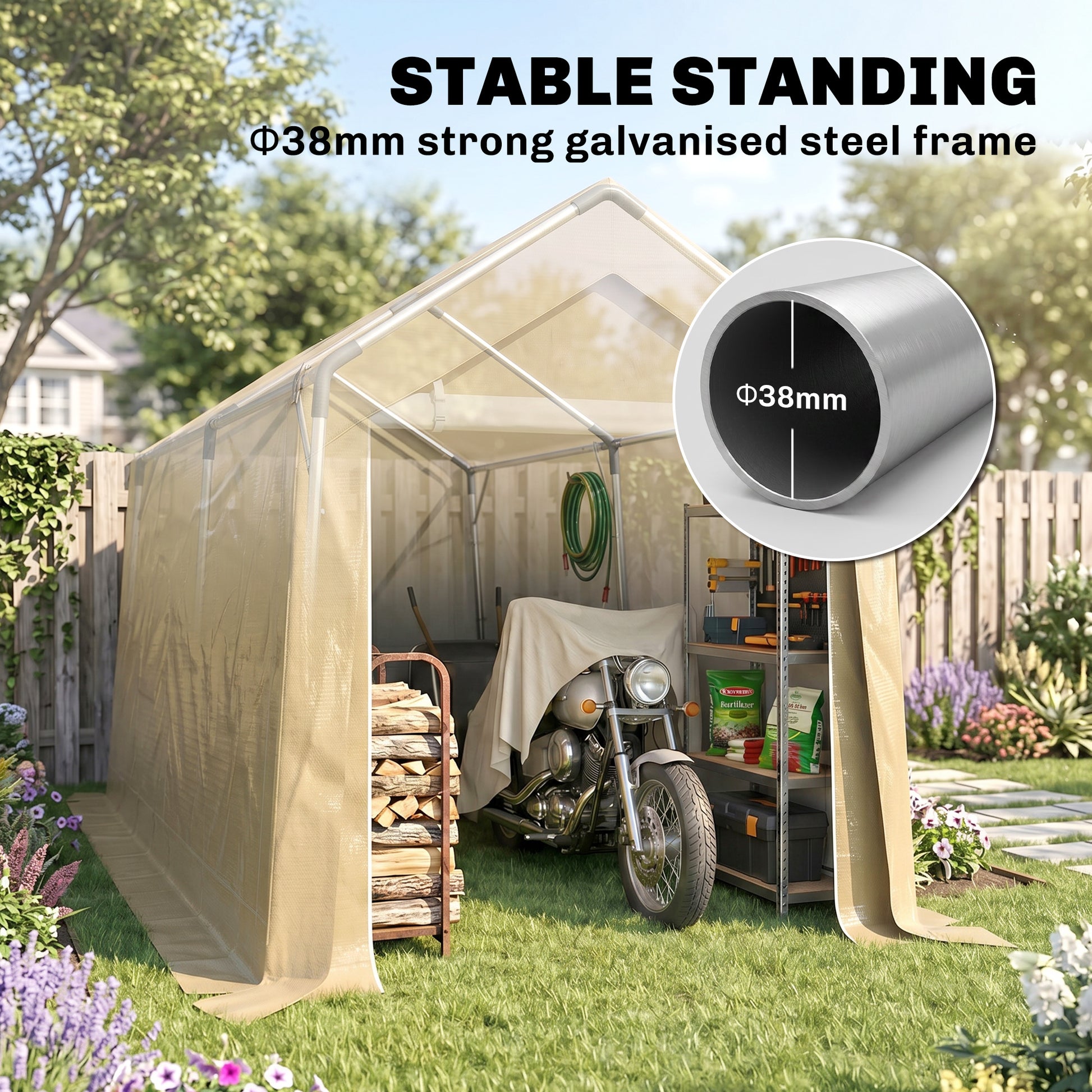 7' x 12' Outdoor Storage Shed Portable Garage - Beige-Patio & Garden > Lawn & Garden > Sheds > Portable Shed-DECOROLALA
