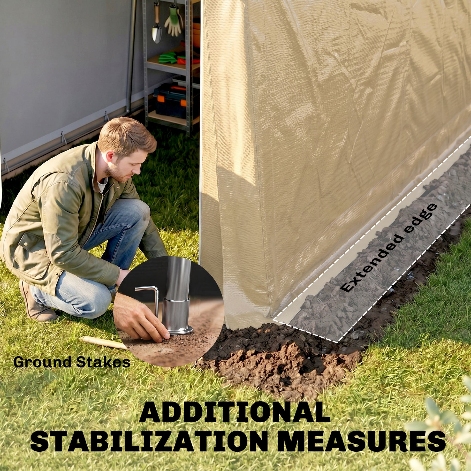 7' x 12' Outdoor Storage Shed Portable Garage - Beige-Patio & Garden > Lawn & Garden > Sheds > Portable Shed-DECOROLALA
