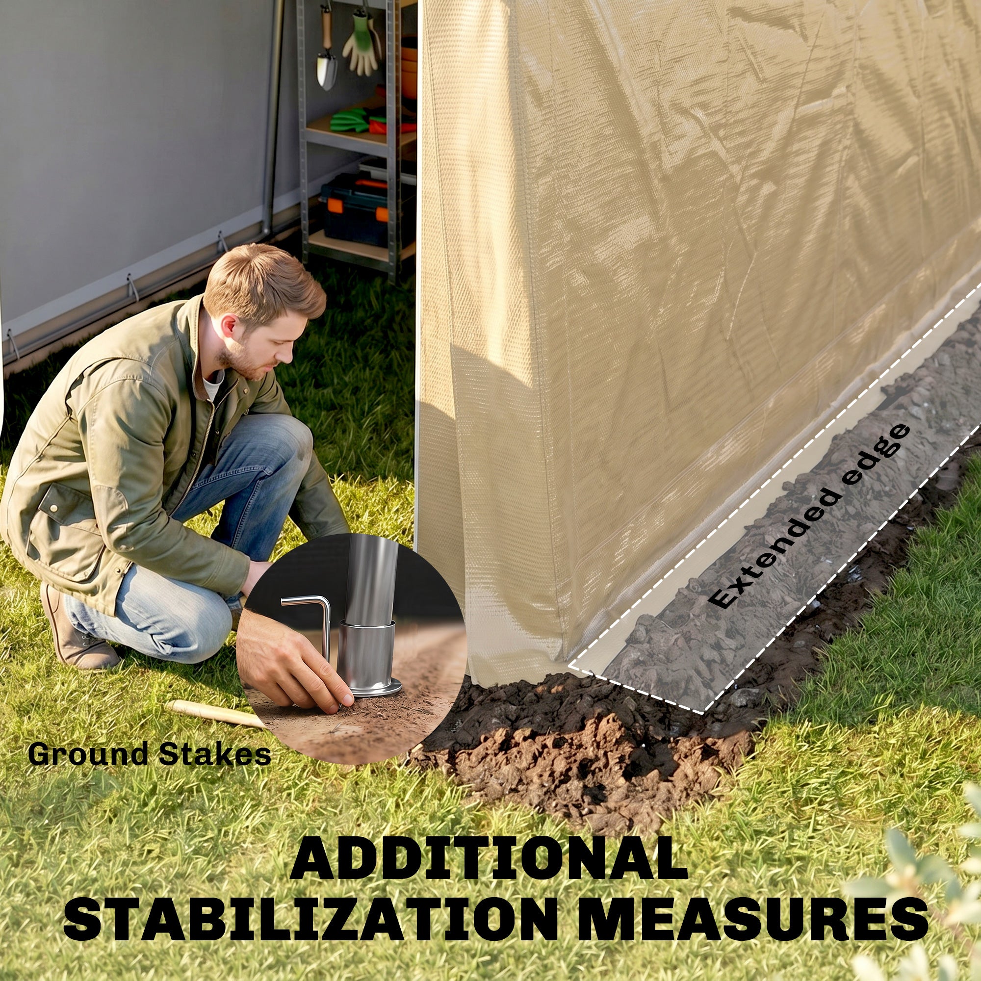 7' x 12' Outdoor Storage Shed Portable Garage - Beige-Patio & Garden > Lawn & Garden > Sheds > Portable Shed-DECOROLALA