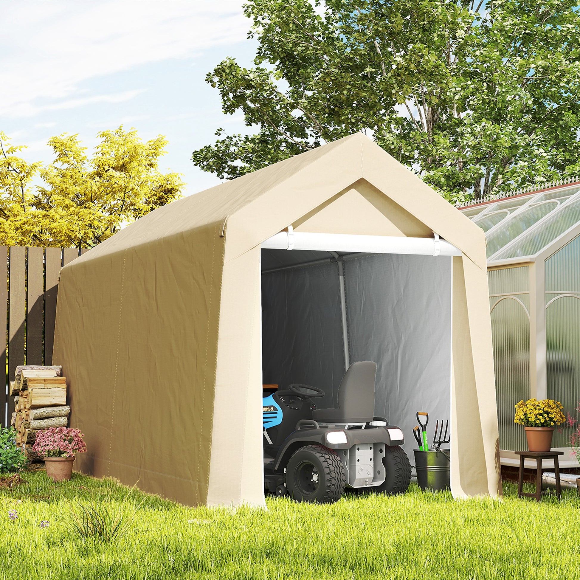 7' x 12' Outdoor Storage Shed Portable Garage - Beige-Patio & Garden > Lawn & Garden > Sheds > Portable Shed-DECOROLALA