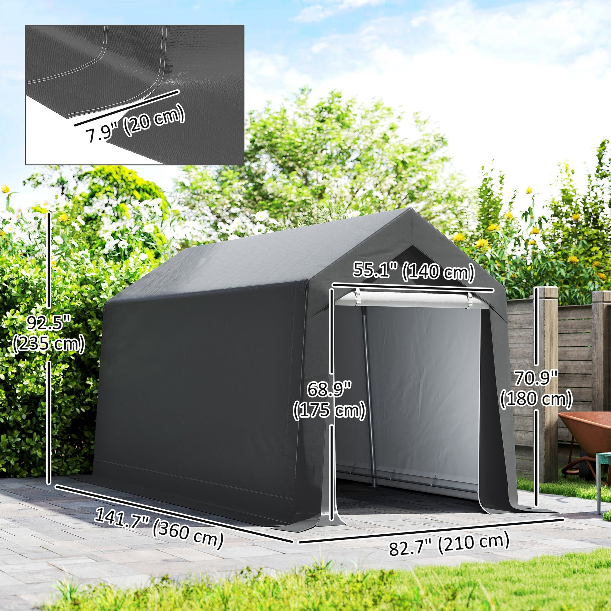 7' x 12' Outdoor Storage Shed Portable Garage - Dark Grey-Patio & Garden > Lawn & Garden > Sheds > Portable Shed-DECOROLALA