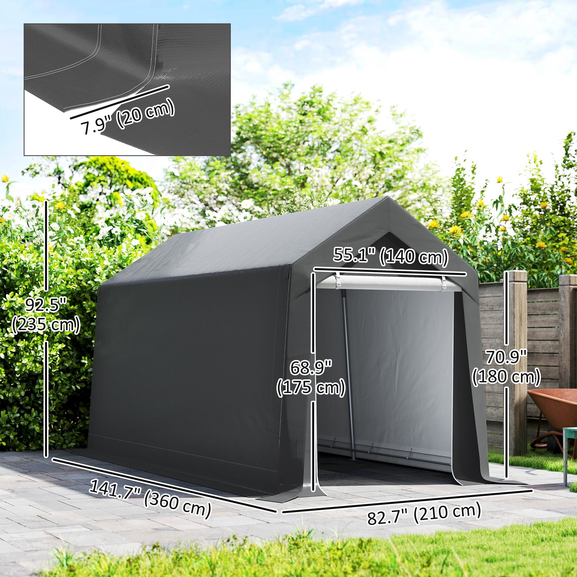 7' x 12' Outdoor Storage Shed Portable Garage - Dark Grey-Patio & Garden > Lawn & Garden > Sheds > Portable Shed-DECOROLALA