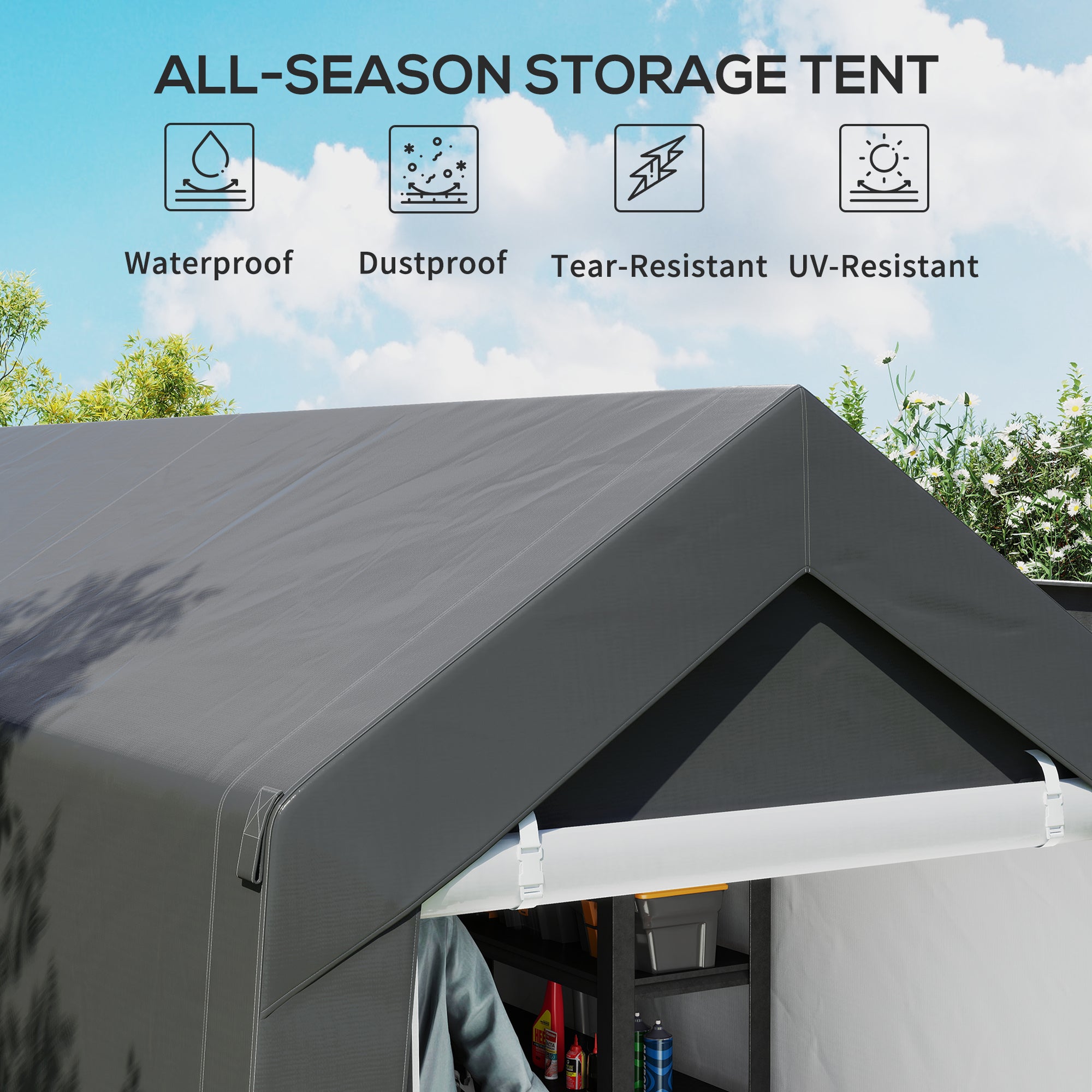 7' x 12' Outdoor Storage Shed Portable Garage - Dark Grey-Patio & Garden > Lawn & Garden > Sheds > Portable Shed-DECOROLALA