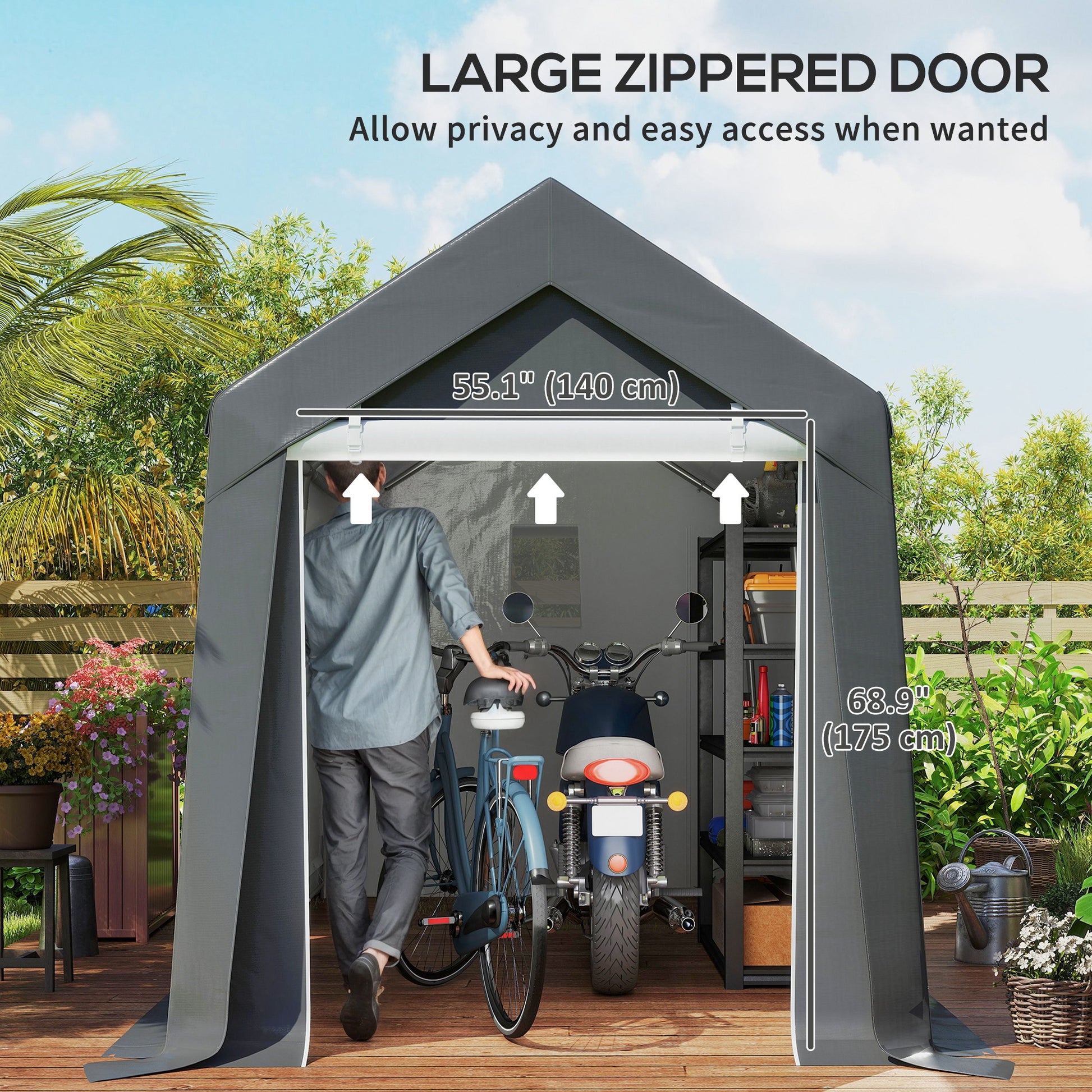 7' x 12' Outdoor Storage Shed Portable Garage - Dark Grey-Patio & Garden > Lawn & Garden > Sheds > Portable Shed-DECOROLALA