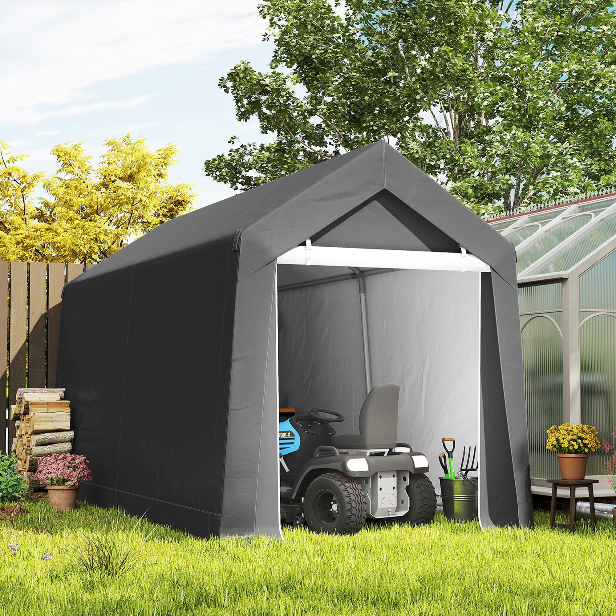 7' x 12' Outdoor Storage Shed Portable Garage - Dark Grey-Patio & Garden > Lawn & Garden > Sheds > Portable Shed-DECOROLALA