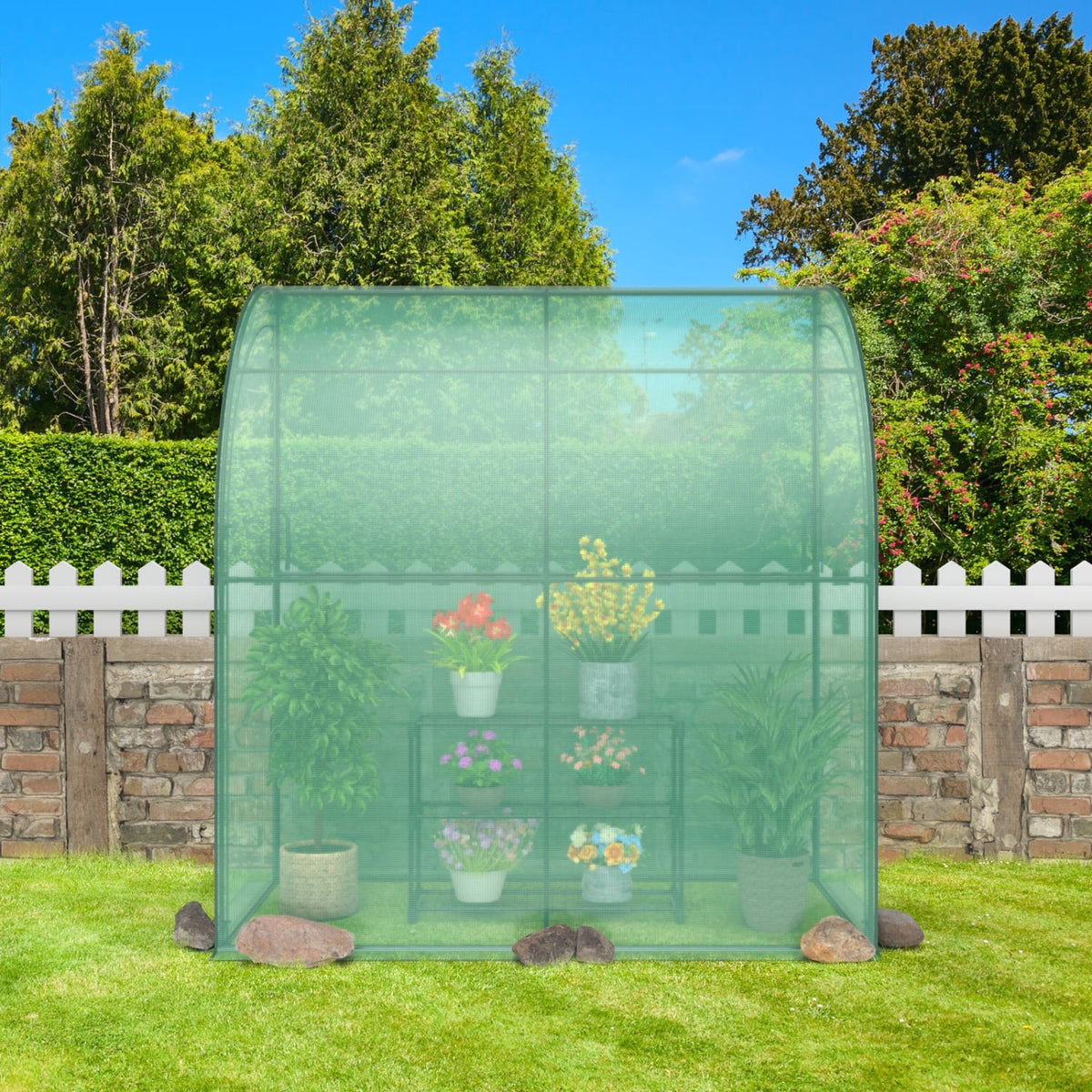 7 x 3.5 x 7 Feet Lean-to Greenhouse with Flower Rack-Green-Greenhouses-DECOROLALA