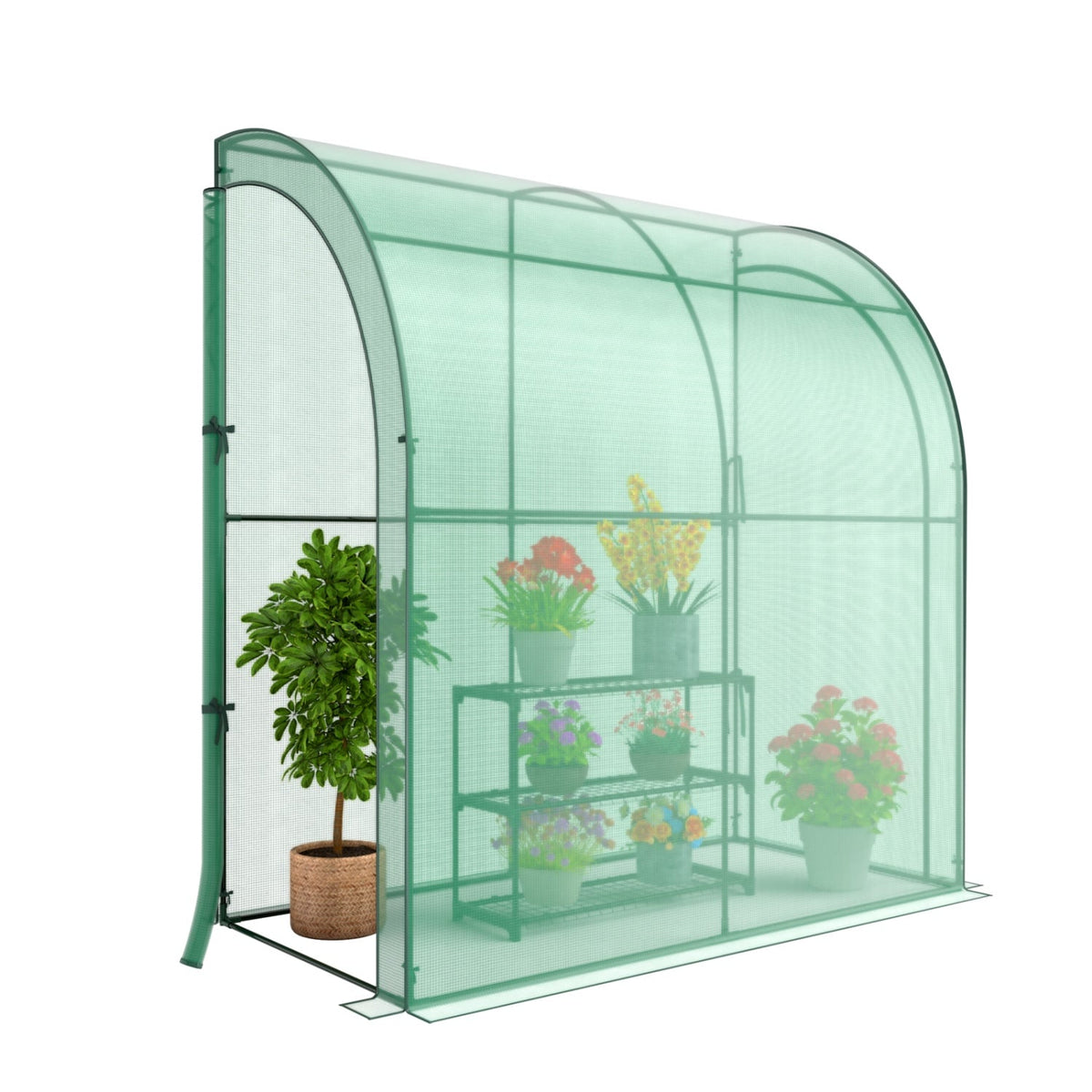 7 x 3.5 x 7 Feet Lean-to Greenhouse with Flower Rack-Green-Greenhouses-DECOROLALA
