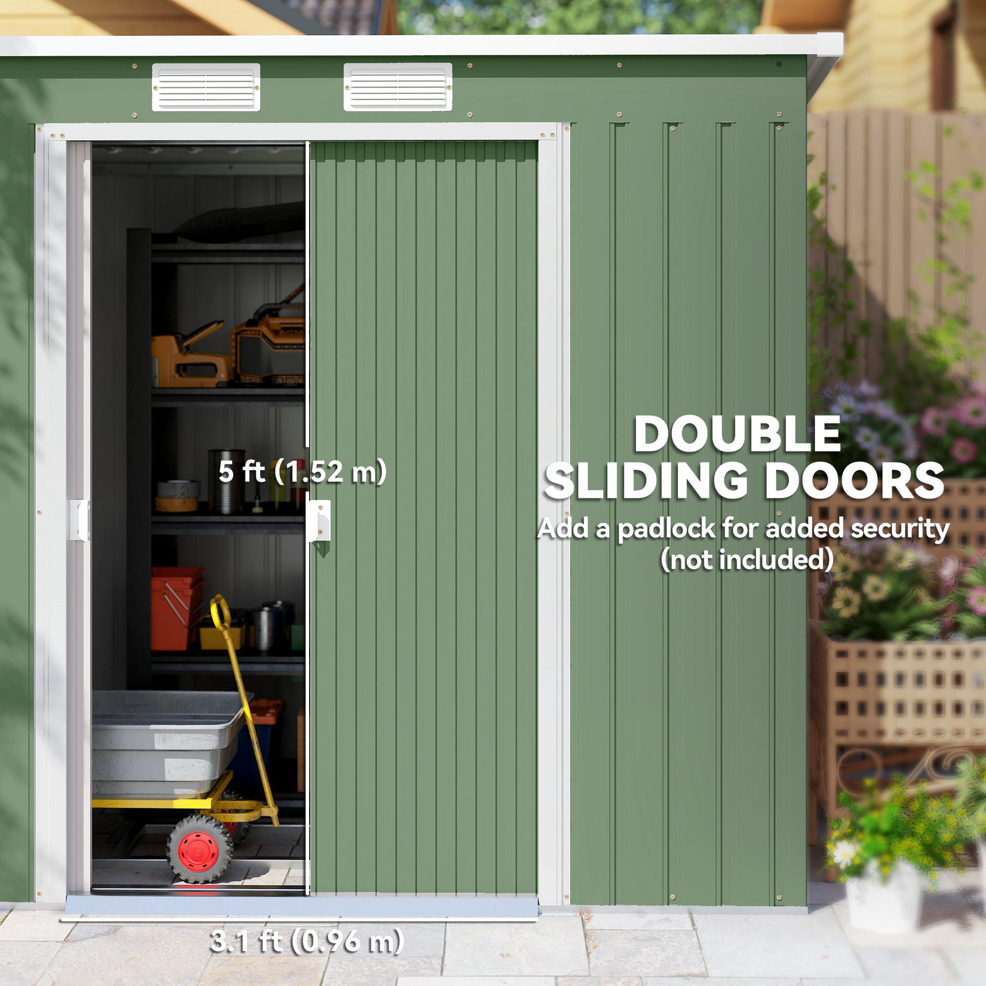 7' x 4' Galvanized Steel Garden Shed with Foundation - Green-Patio & Garden > Lawn & Garden > Sheds-DECOROLALA