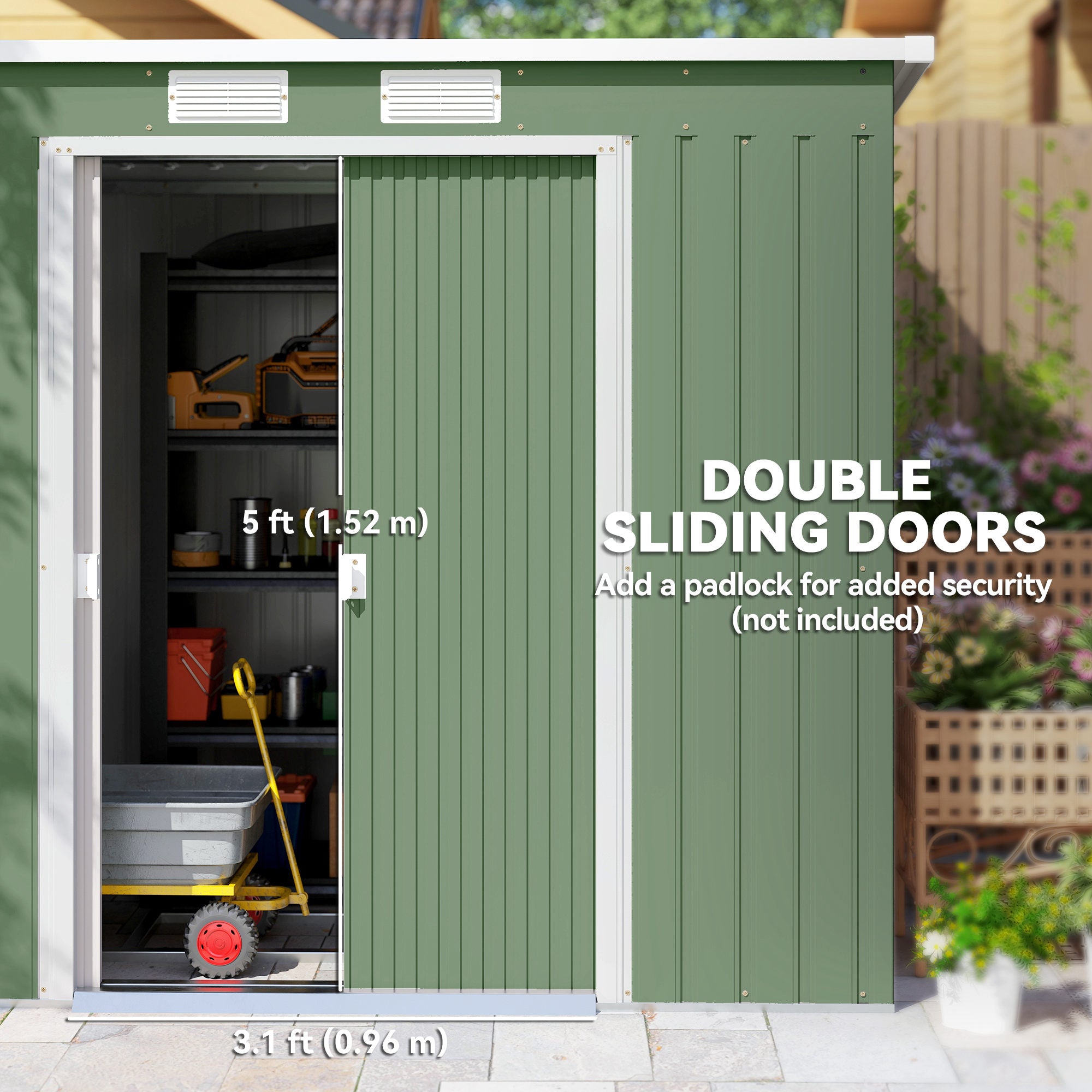 7' x 4' Galvanized Steel Garden Shed with Foundation - Green-Patio & Garden > Lawn & Garden > Sheds-DECOROLALA