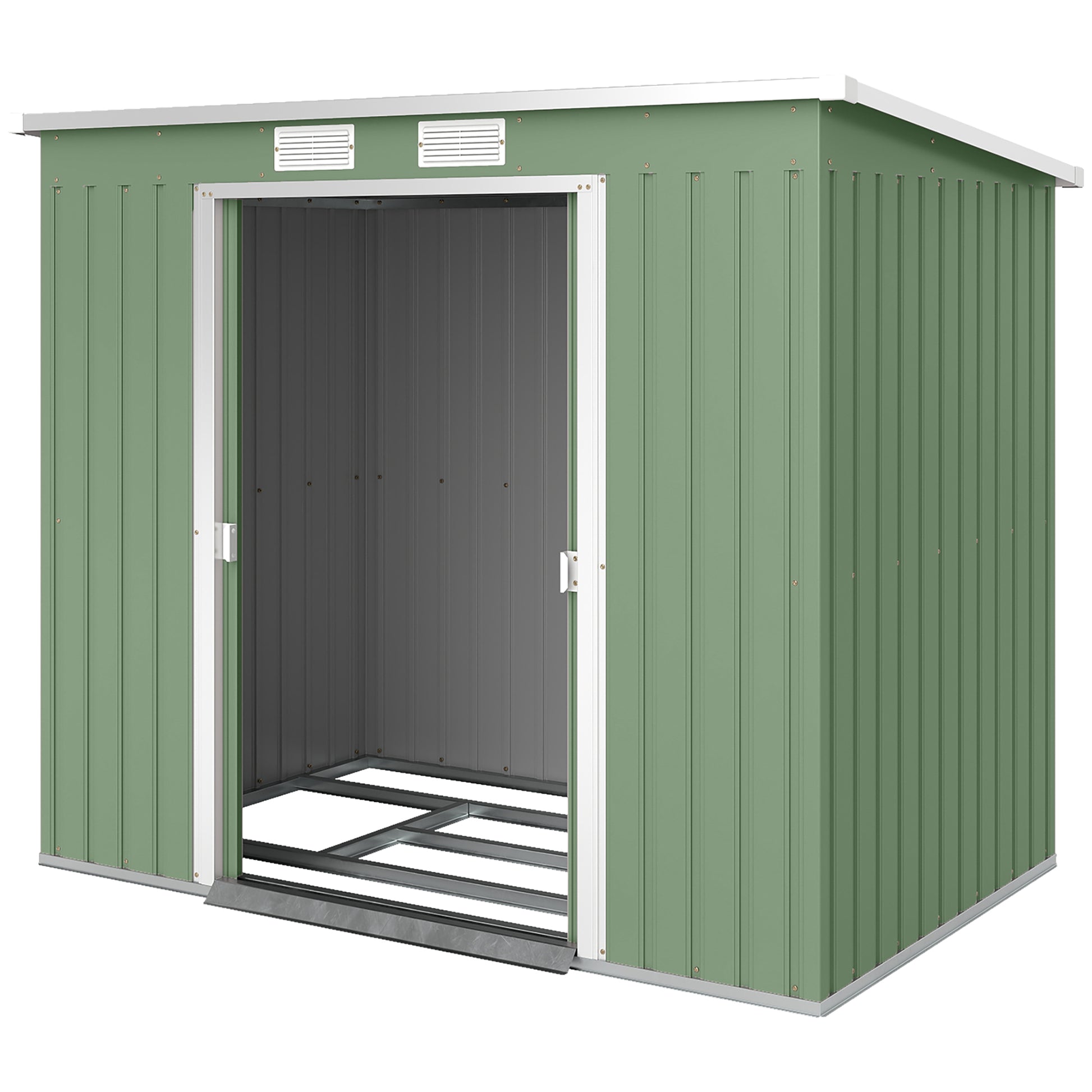 7' x 4' Galvanized Steel Garden Shed with Foundation - Green-Patio & Garden > Lawn & Garden > Sheds-DECOROLALA