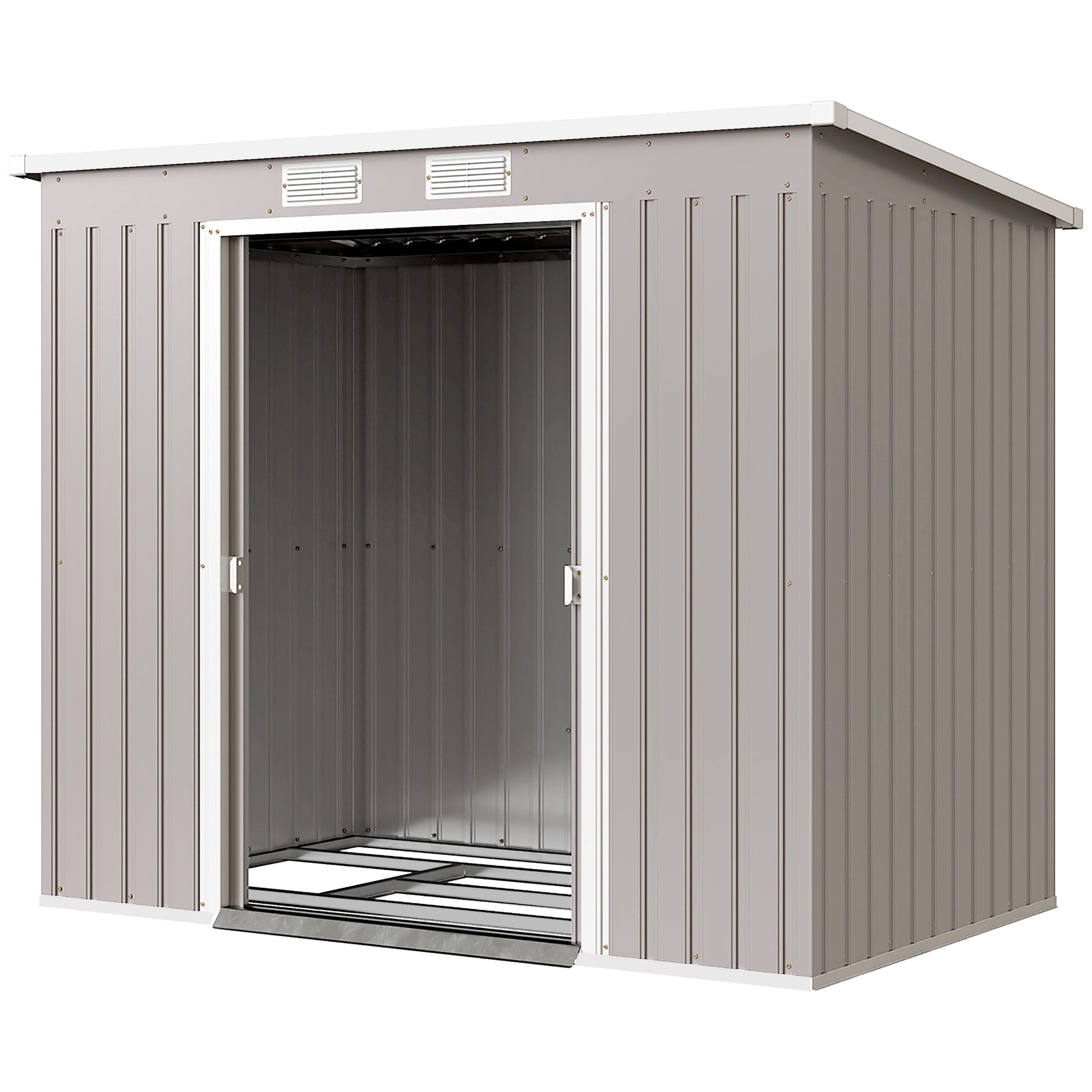7' x 4' Galvanized Steel Garden Shed with Foundation - Grey-Patio & Garden > Lawn & Garden > Sheds-DECOROLALA