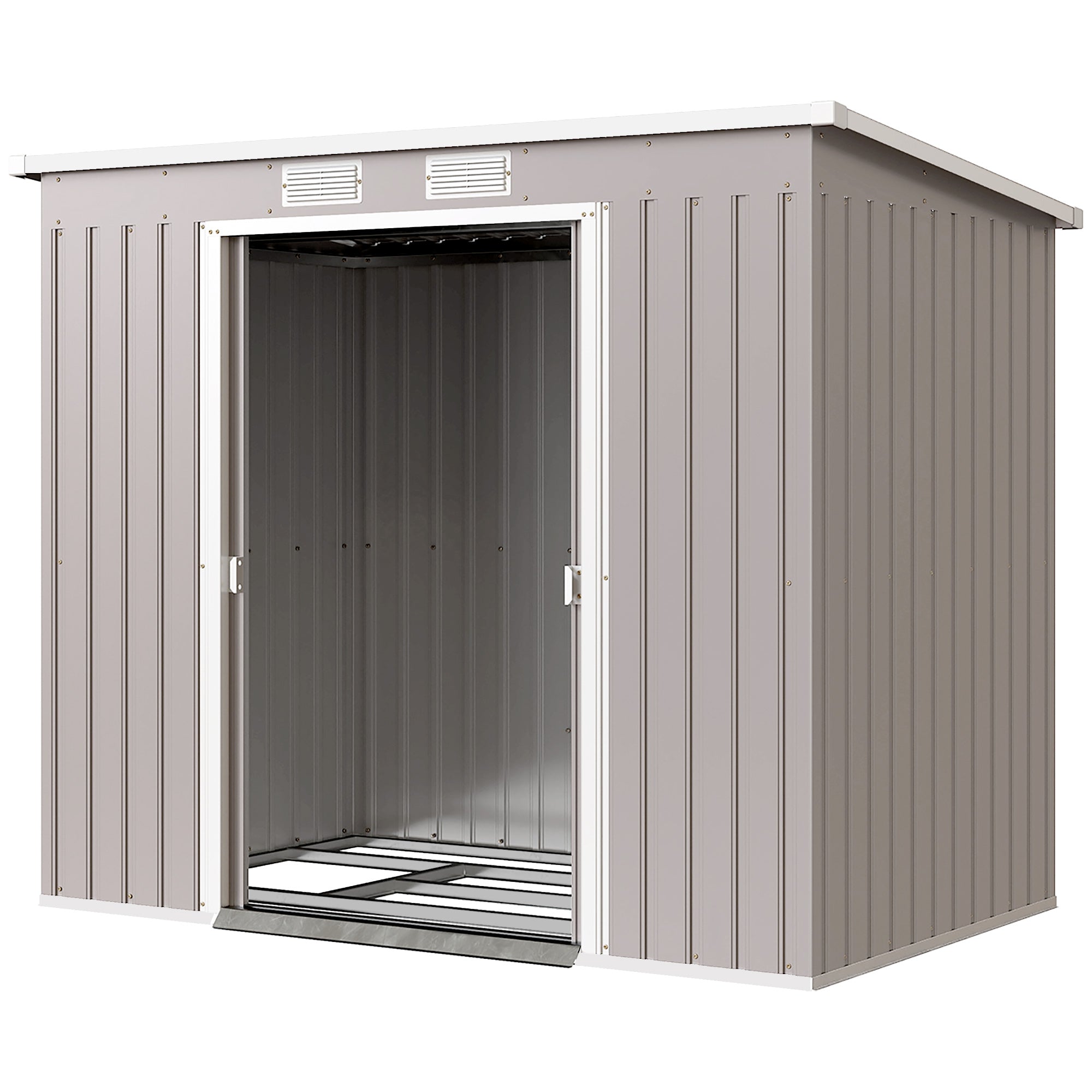 7' x 4' Galvanized Steel Garden Shed with Foundation - Grey-Patio & Garden > Lawn & Garden > Sheds-DECOROLALA