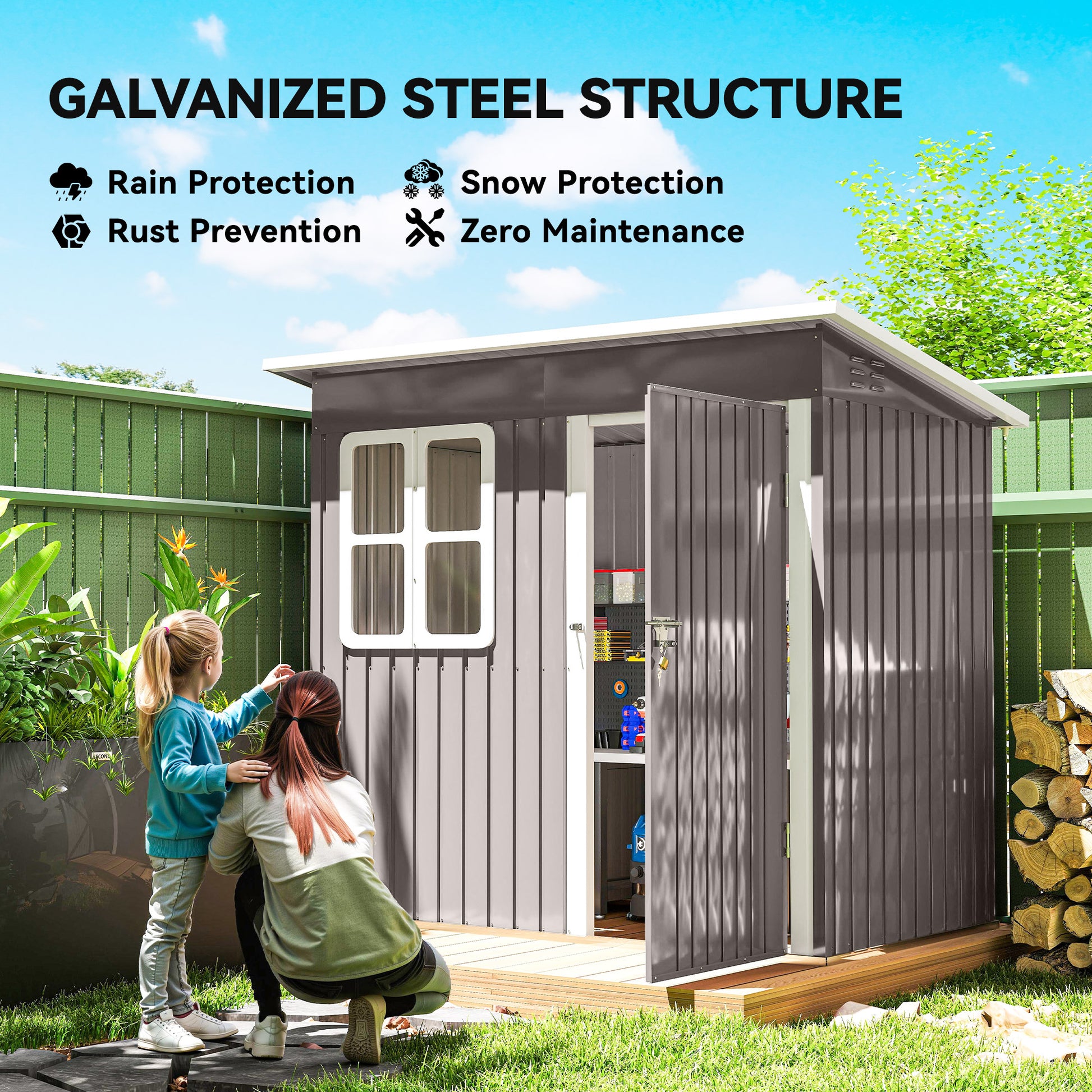 7' x 4' Galvanized Steel Garden Storage Shed - Warm Grey-Patio & Garden > Lawn & Garden > Sheds-DECOROLALA