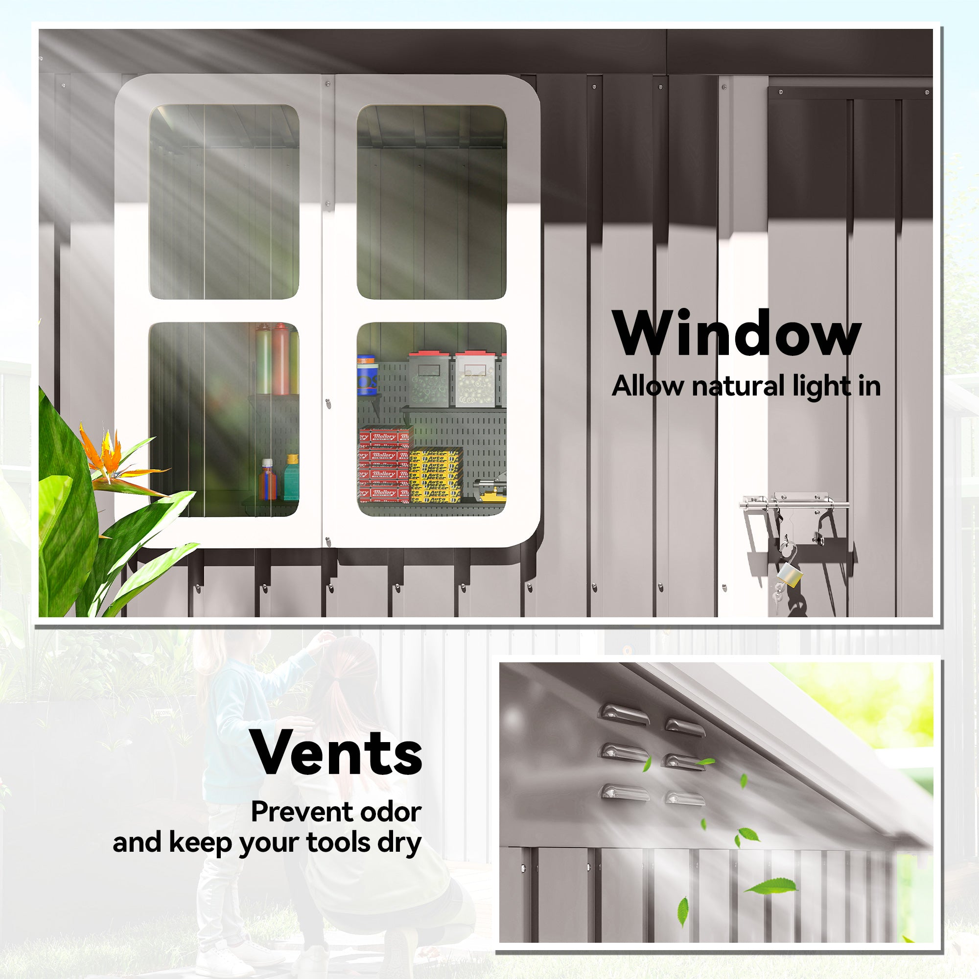 7' x 4' Galvanized Steel Garden Storage Shed - Warm Grey-Patio & Garden > Lawn & Garden > Sheds-DECOROLALA