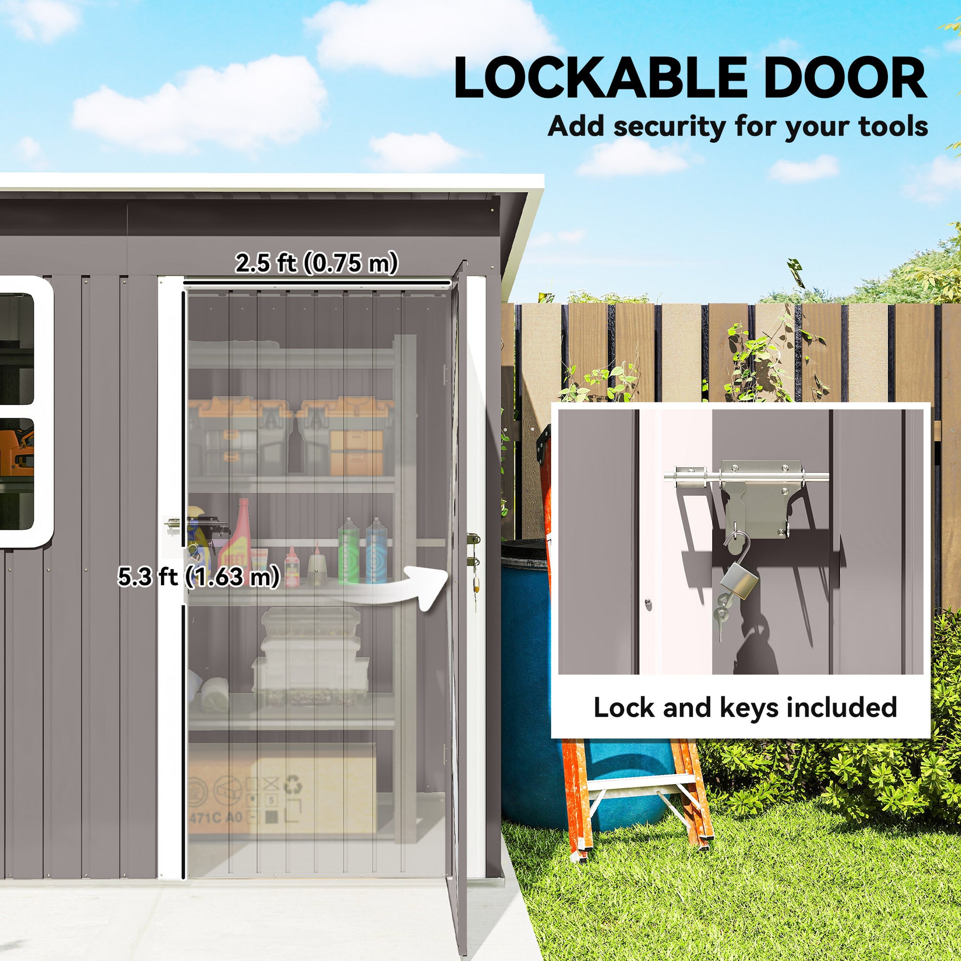 7' x 4' Galvanized Steel Garden Storage Shed - Warm Grey-Patio & Garden > Lawn & Garden > Sheds-DECOROLALA