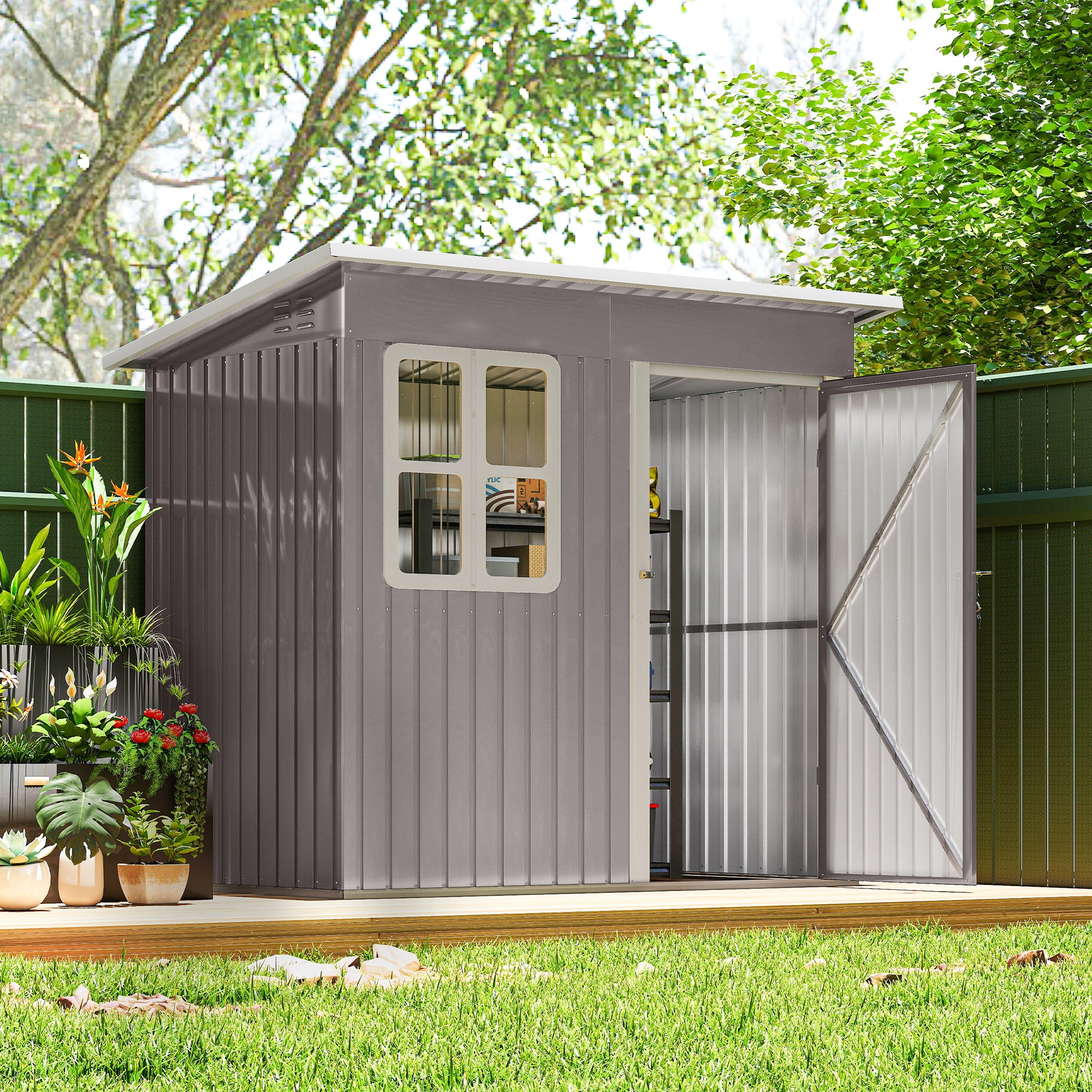 7' x 4' Galvanized Steel Garden Storage Shed - Warm Grey-Patio & Garden > Lawn & Garden > Sheds-DECOROLALA