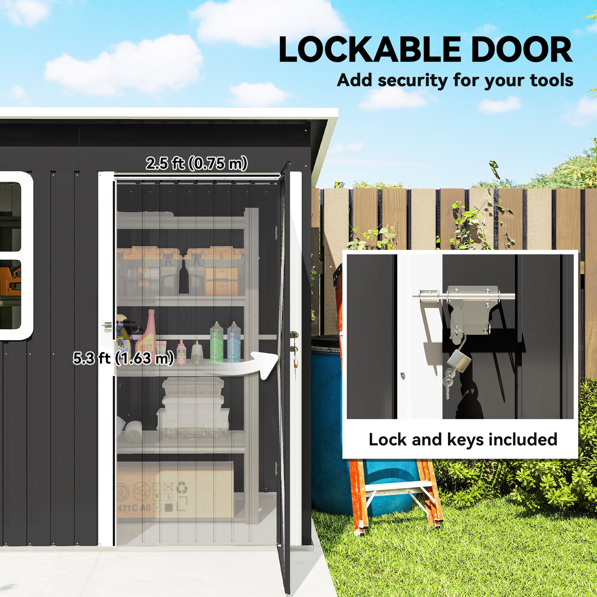 7' x 4' Galvanized Steel Outdoor Storage Shed - Dark Grey-Patio & Garden > Lawn & Garden > Sheds-DECOROLALA