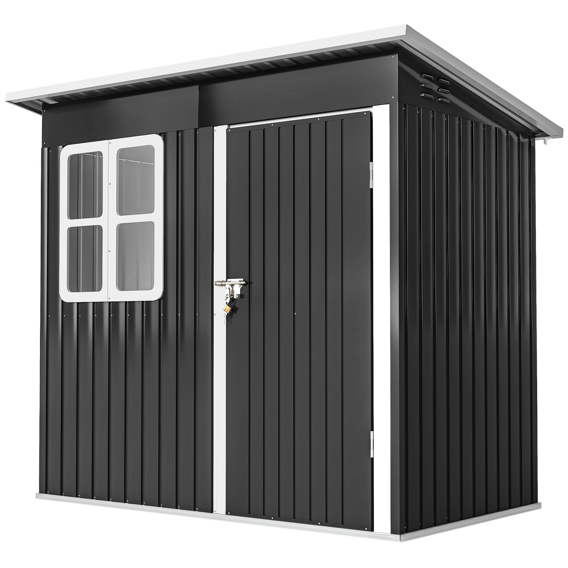 7' x 4' Galvanized Steel Outdoor Storage Shed - Dark Grey-Patio & Garden > Lawn & Garden > Sheds-DECOROLALA